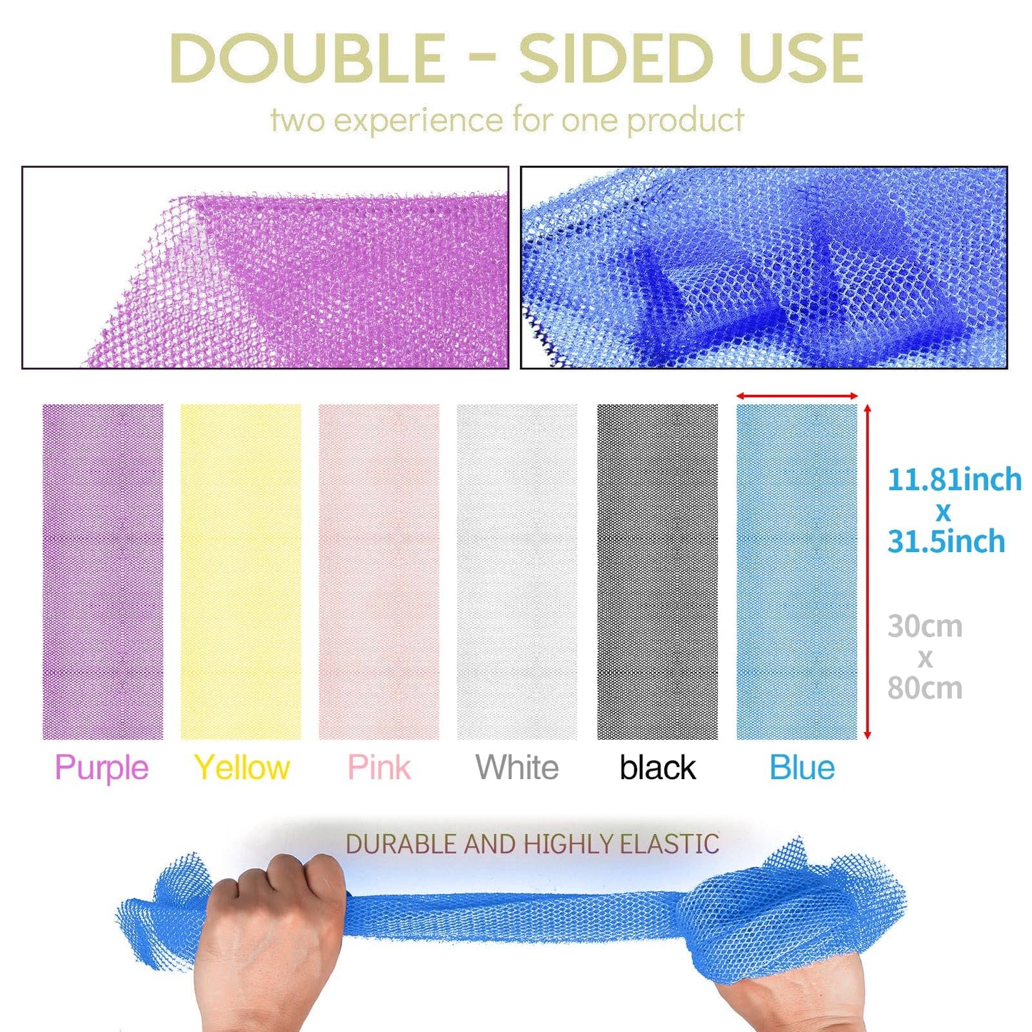 6 Pieces African Bath Sponge African Net Long Net Bath Sponge Exfoliating Shower Body Scrubber Back Scrubber Skin Smoother,Great for Daily Use (Pink, Yellow, Purple, Blue, Black, Off-White)