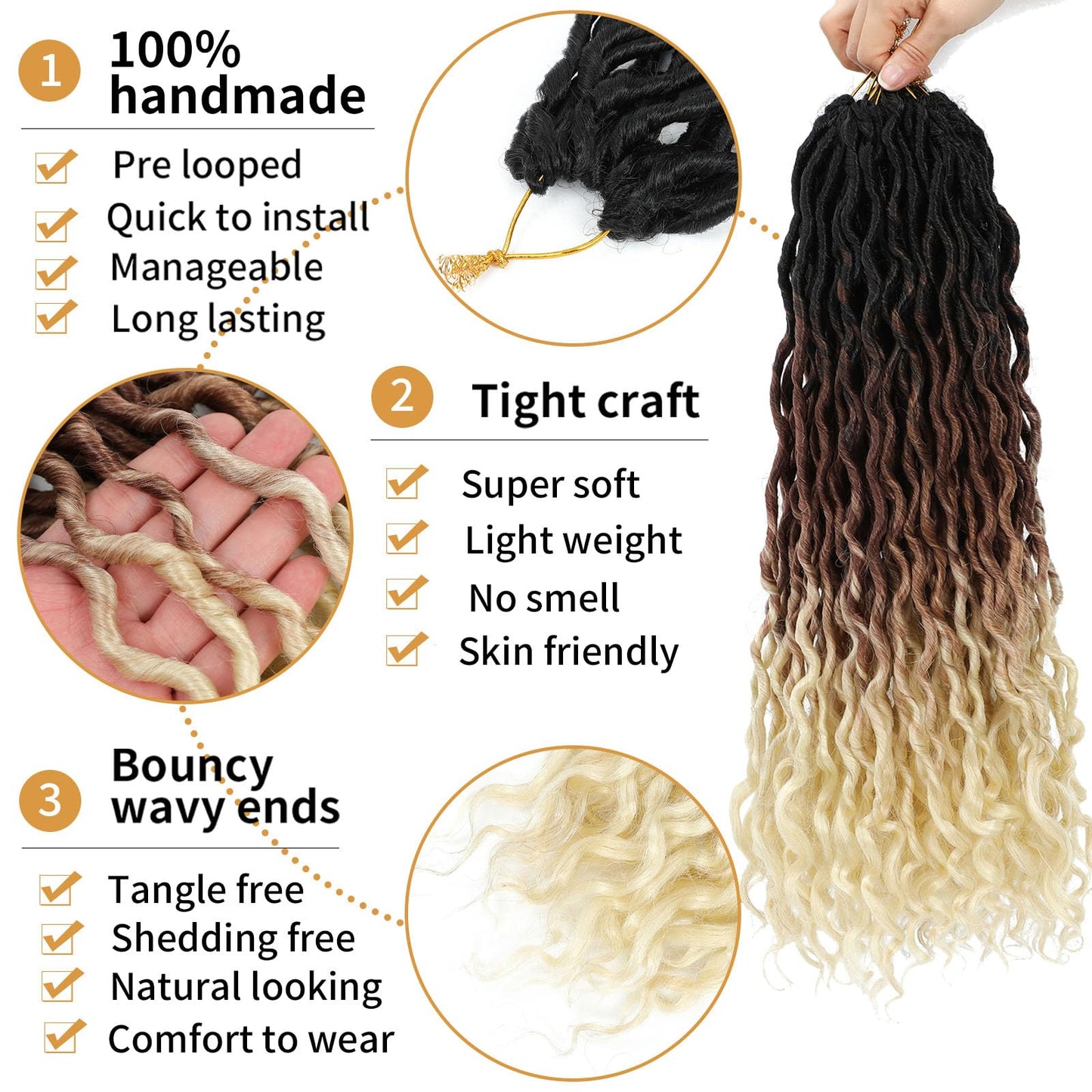 Ombre Crochet Hair Pre Looped 18 Inch 6 Packs Goddess Locs Soft Faux Locs Crochet Hair with Curly Ends Synthetic Crochet Locs Hair for Black Women (18 Inch,6 Packs,1B/30/613)