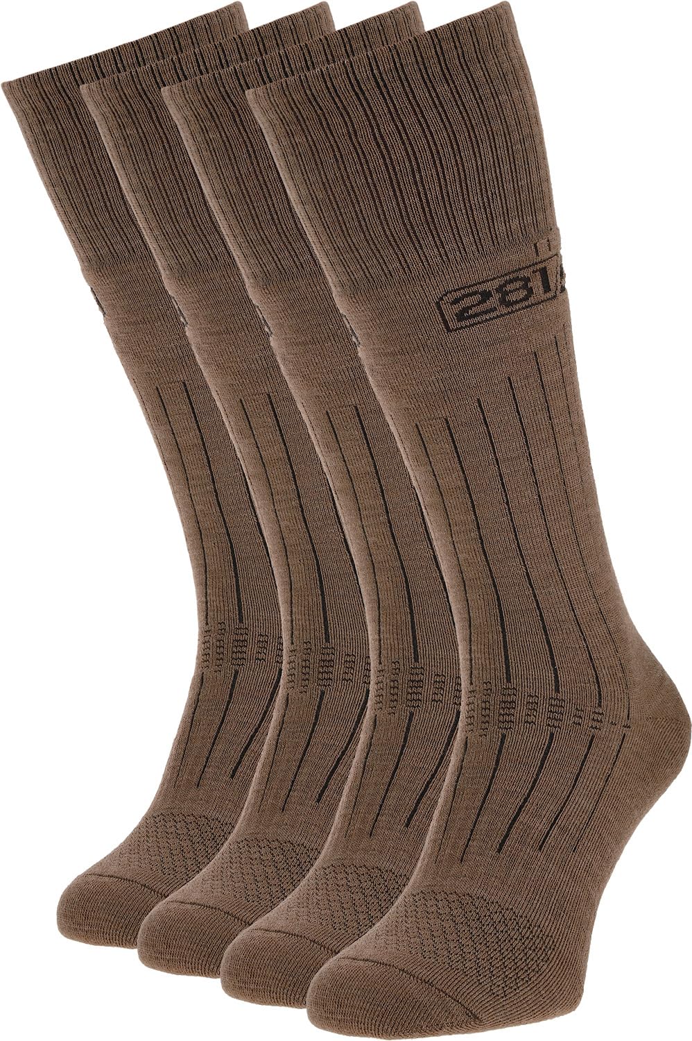 281Z Military Winter Cushioned Mid-Calf Wool Boot Socks - Tactical Trekking Hiking Outdoor Hunting (Coyote Brown, Large 4 Pairs Pack)