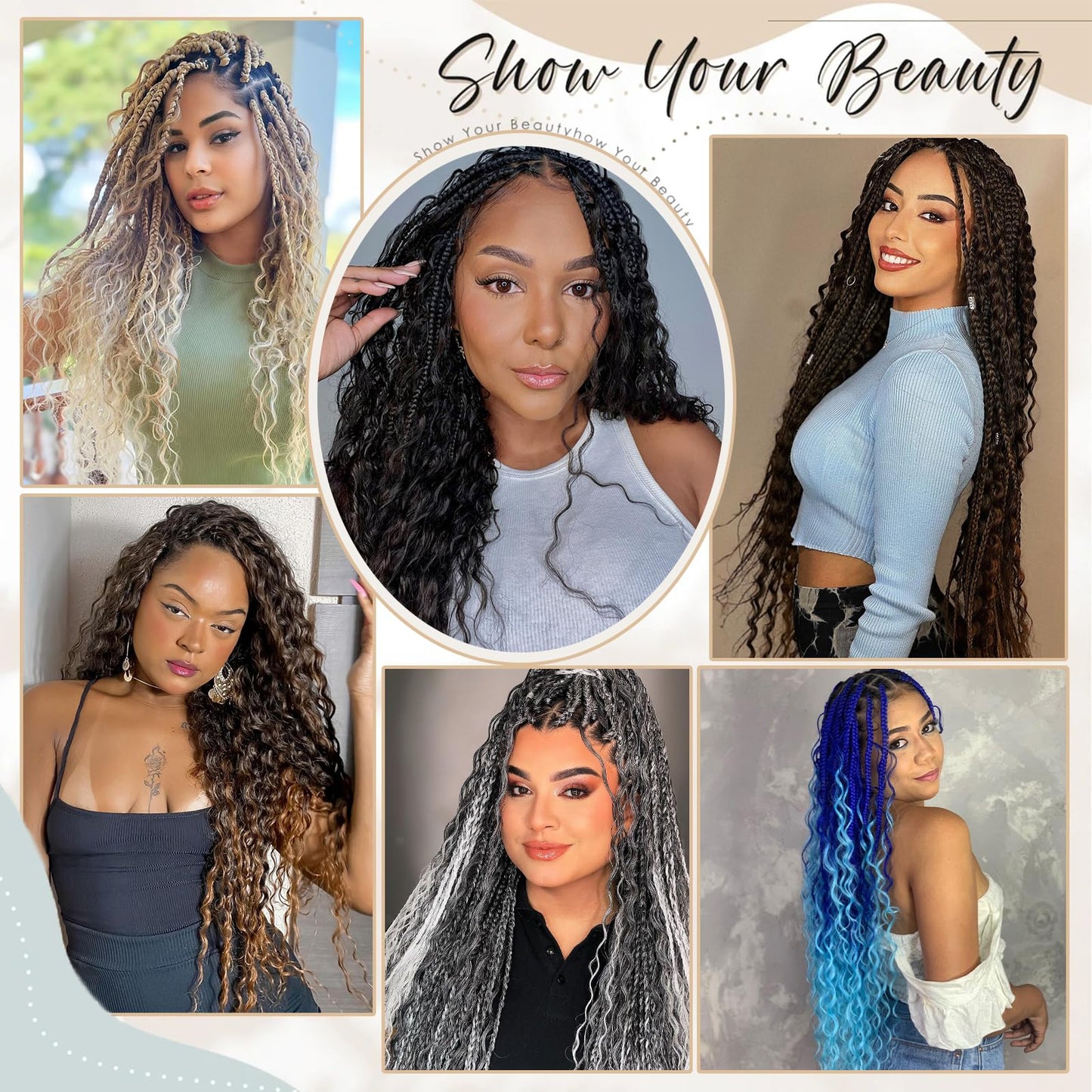 24 Inch Goddess Box Braids Crochet Hair Boho Box Braids Crochet Hair Bohemian Hippie Braids Pre-looped Boho Crochet Braids Natural Black Goddess Braids With Culy End for Woman