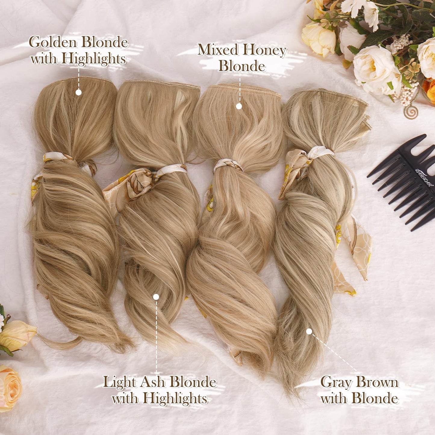 BARSDAR Blonde Clip in Hair Extensions - 12 Inch Short Wavy Clip in Hair Extensions for Women - 6PCs Full Head Thick Soft Synthetic Clip in Hairpieces Daily Party - Honey Blonde Mix