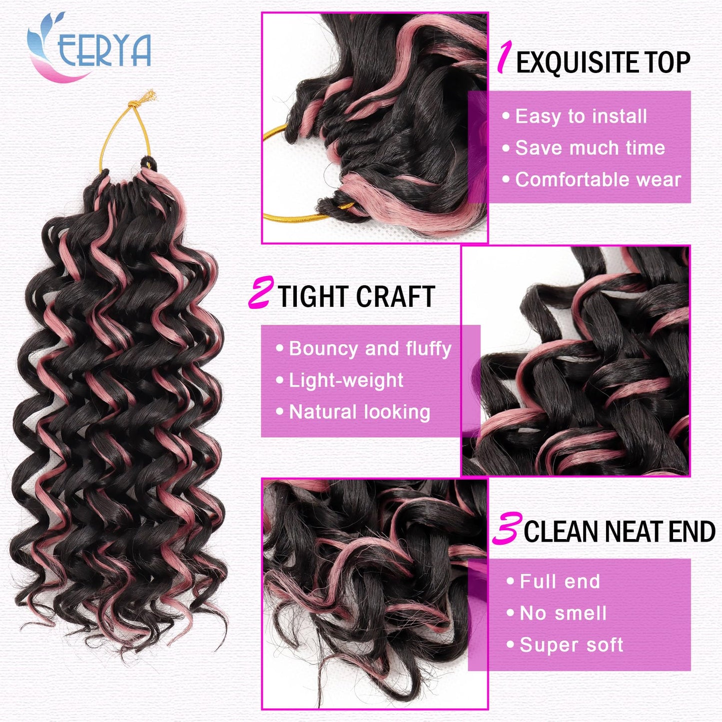 7 Packs GoGo Curl Crochet Hair 10 Inch Short Curly Crochet Hair for Women Water Wave Beach Curl Deep Twist Crochet Braids Synthetic Braiding Hair Extensions (10 Inch, P1B/pink)