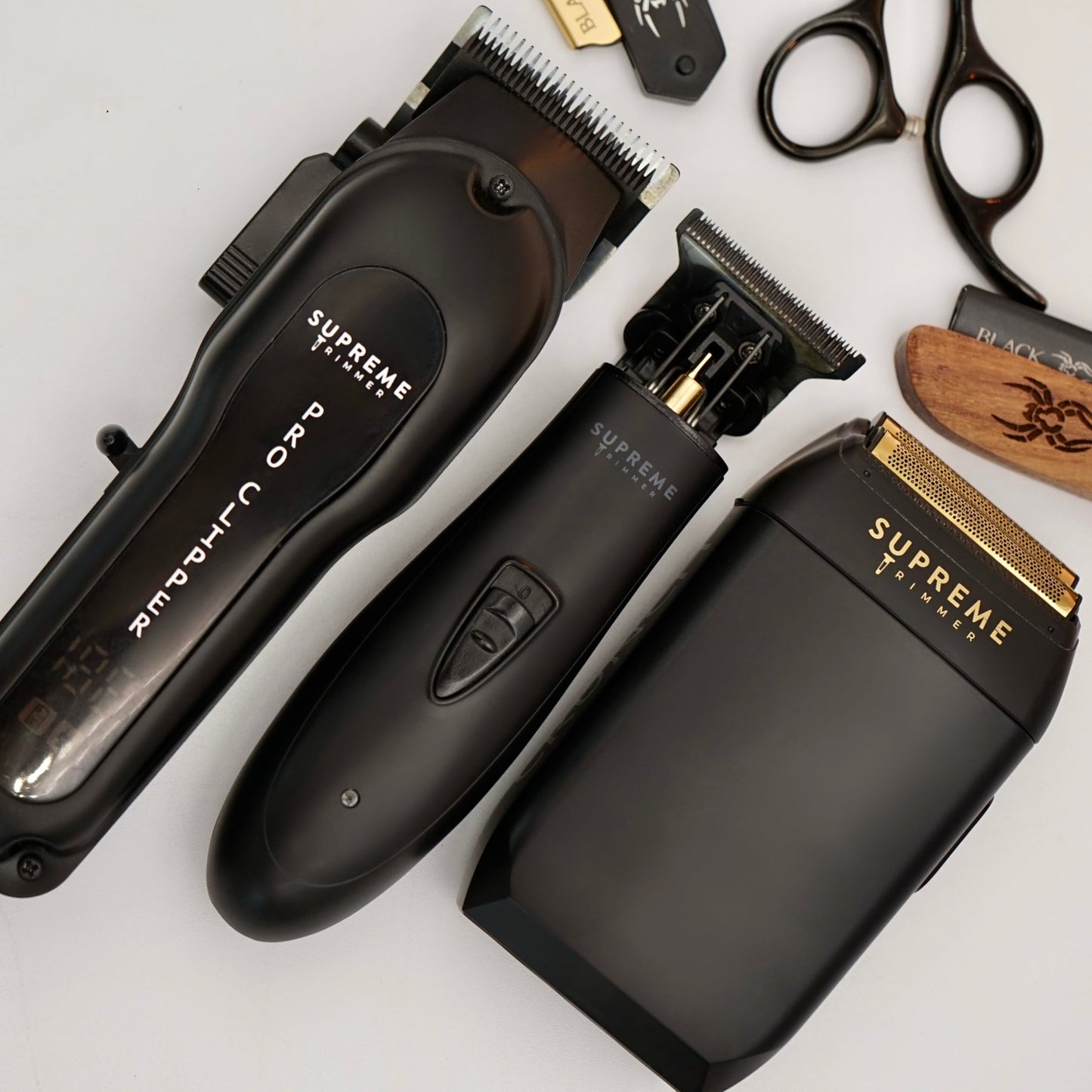 Supreme Trimmer 3-in-1 Barber Bundle | Pro Clipper, T-Shaper Trimmer & Crunch Foil Shaver | Professional Beard Trimmer Men’s Hair Clipper Kit | Black