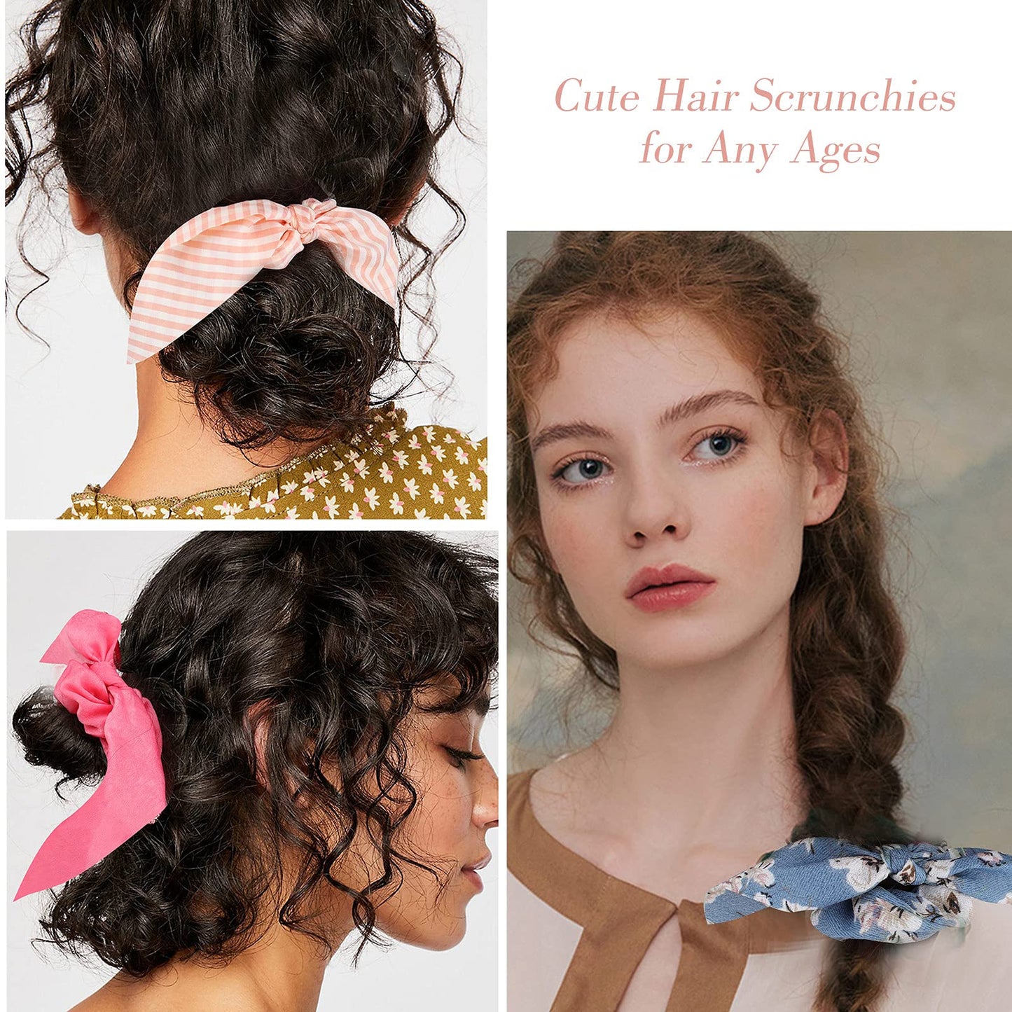 ACO-UINT 20 Pack Satin Scrunchies - Thick Hair Ponytail Holders with Bunny Ear Design, Women's Hair Accessories