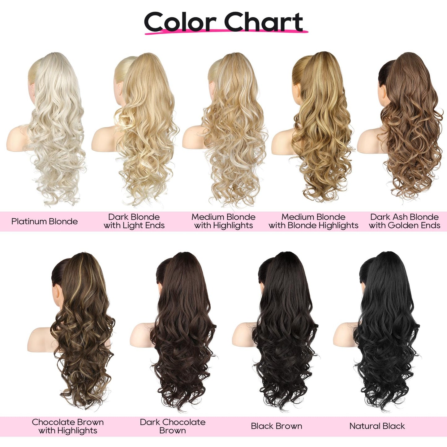 REECHO Ponytail Extension, 24" Claw Clip in Ponytail Extension Long Curly Wavy Ponytail Hair Extension Jaw Clip on Pony Tails Hairpiece for Women - Black Brown