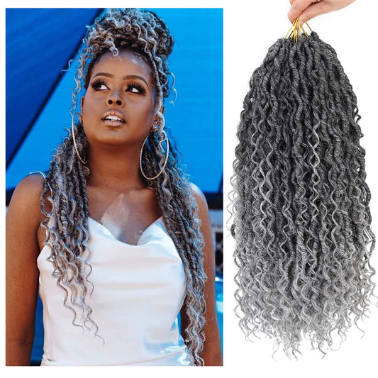 8 Packs Curly Faux Locs Crochet Hair 18 Inch Goddess Locs Crochet Hair, Hippie Locs Braids, Boho Style Hair Extensions (18 Inch, 8Packs, TGray)