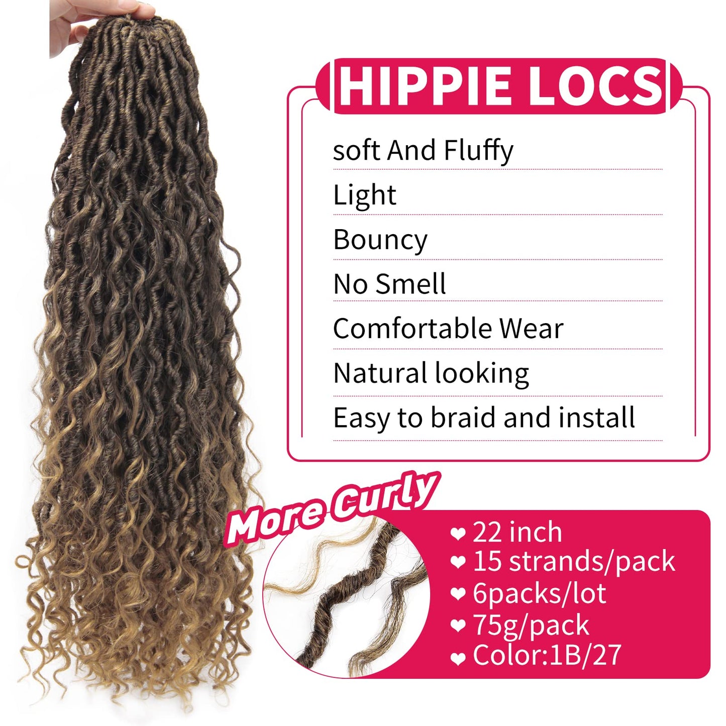 6Packs Goddess Locs Crochet Hair,22Inch Curly Faux Locs Crochet Hair Hippie Locs Crochet Braids Long Crochet Goddess Faux Locs for Black Women(22inch 1B/27)