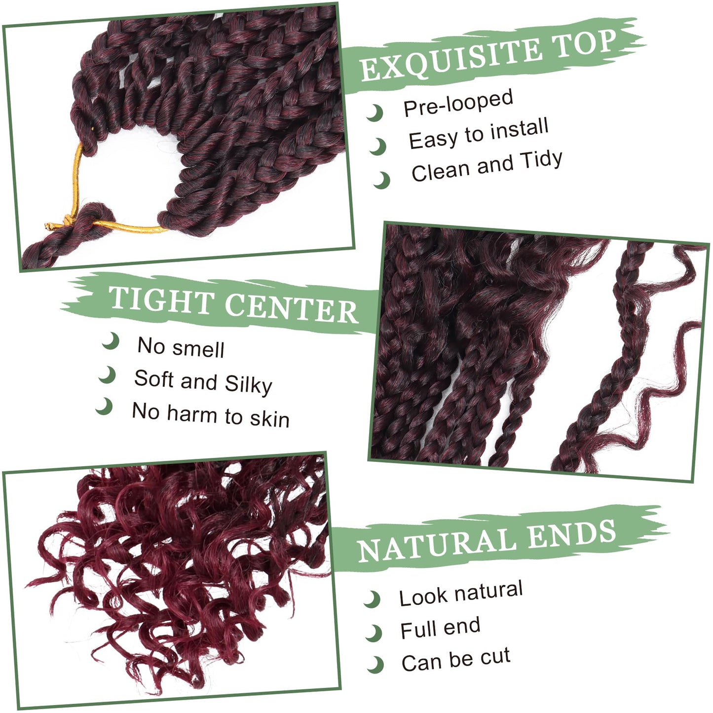 Goddess Box Braids Crochet Hair 10 Inch 8 Packs Pre-looped Bohemian Crochet Boho Box Braids With Curly Ends Red Burgundy 3X Crochet Braids Hair for Women Synthetic Braiding Hair (10 inch, TBUG)