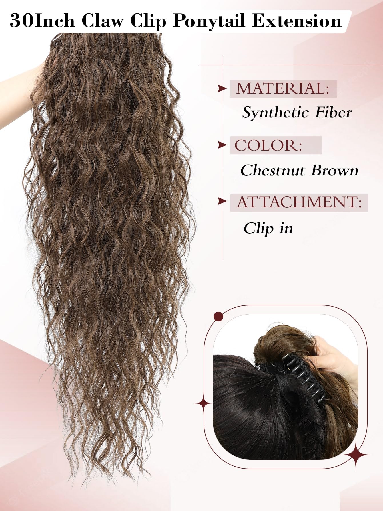 Molefi Ponytail Extension,30Inch Fake Ponytail Brown Hair Extensions Ponytail Long Curly Ponytail Hairpiece for Women Claw Clip in Ponytail for Daily Use