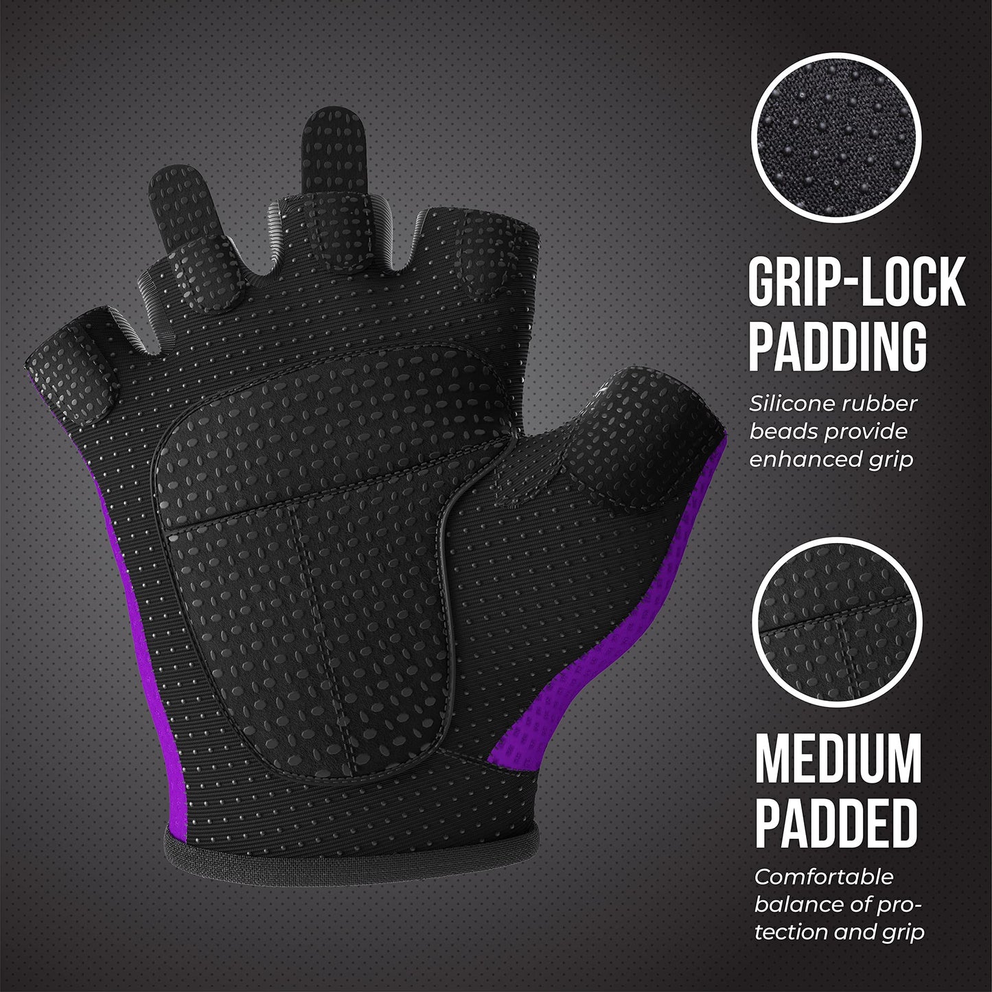 Contraband Pink Label 5307 Womens Designer Workout Gloves | Low Sweat Diamond Mesh Fabric w/Grip-Lock⢠Silicone Palm (Purple, X-Small)