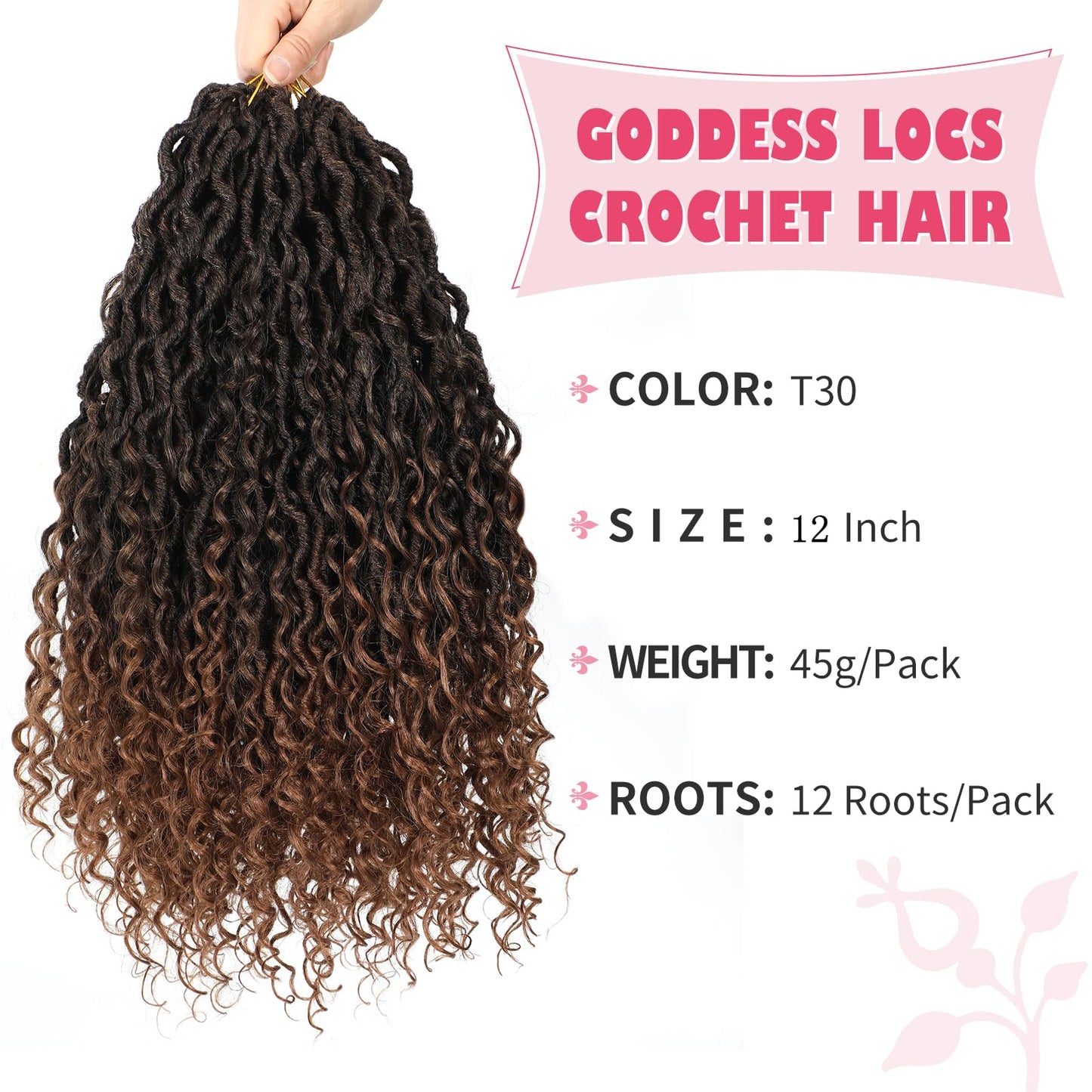 Alicoco Goddess Locs Crochet Hair 12 Inch 8 Packs Faux Locs Crochet Hair For Women Boho Soft Locs Pre-looped River Crochet Locs With Curly Ends (12 Inch (Pack of 8), T30)