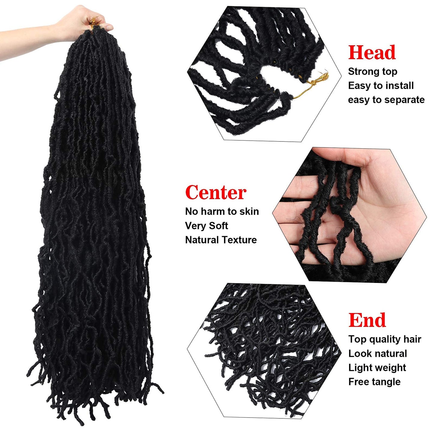 DUS 30 Inch New Faux Locs 6 Packs Natural New Soft Locs Crochet Hair Pre Looped long Styles Hair Extensions For Women (30 Inch(6 packs), #1B)