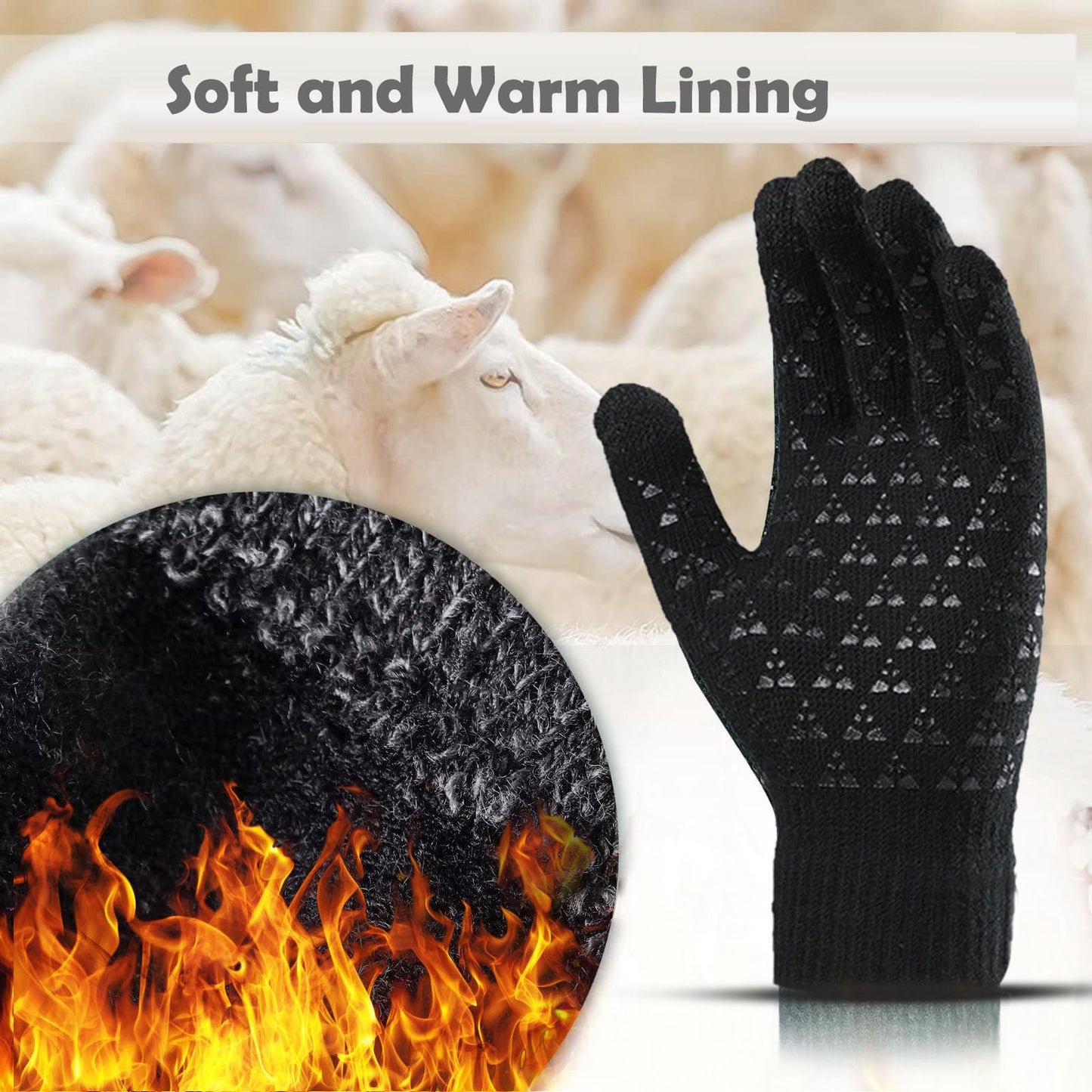 6 Pieces Winter Beanie Hat Scarf Gloves Set for Men and Women,Knitted Skull Cap Winter Hat Touchscreen Gloves Neck Warmer