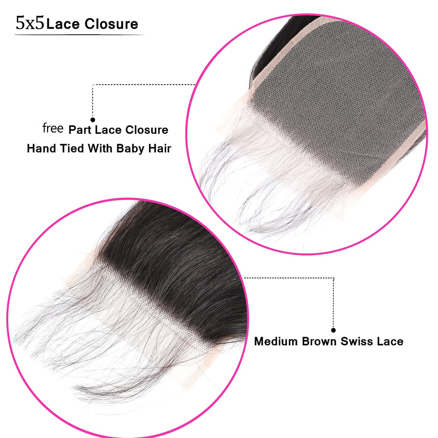5x5 Lace Closure Straight Closure Human Hair 5x5 Closure Straight Natural Hairline Free Part Pre Plucked Closure with Baby Hair(14inch)