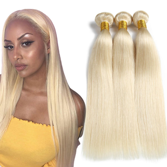 613 Bundles Human Hair 3Bundles/set #613 Light Blonde Color Real Human Hair Bundles Extensions 3Bundles Can Be Full Head Blonde Bundles (14 16 18 Inch)