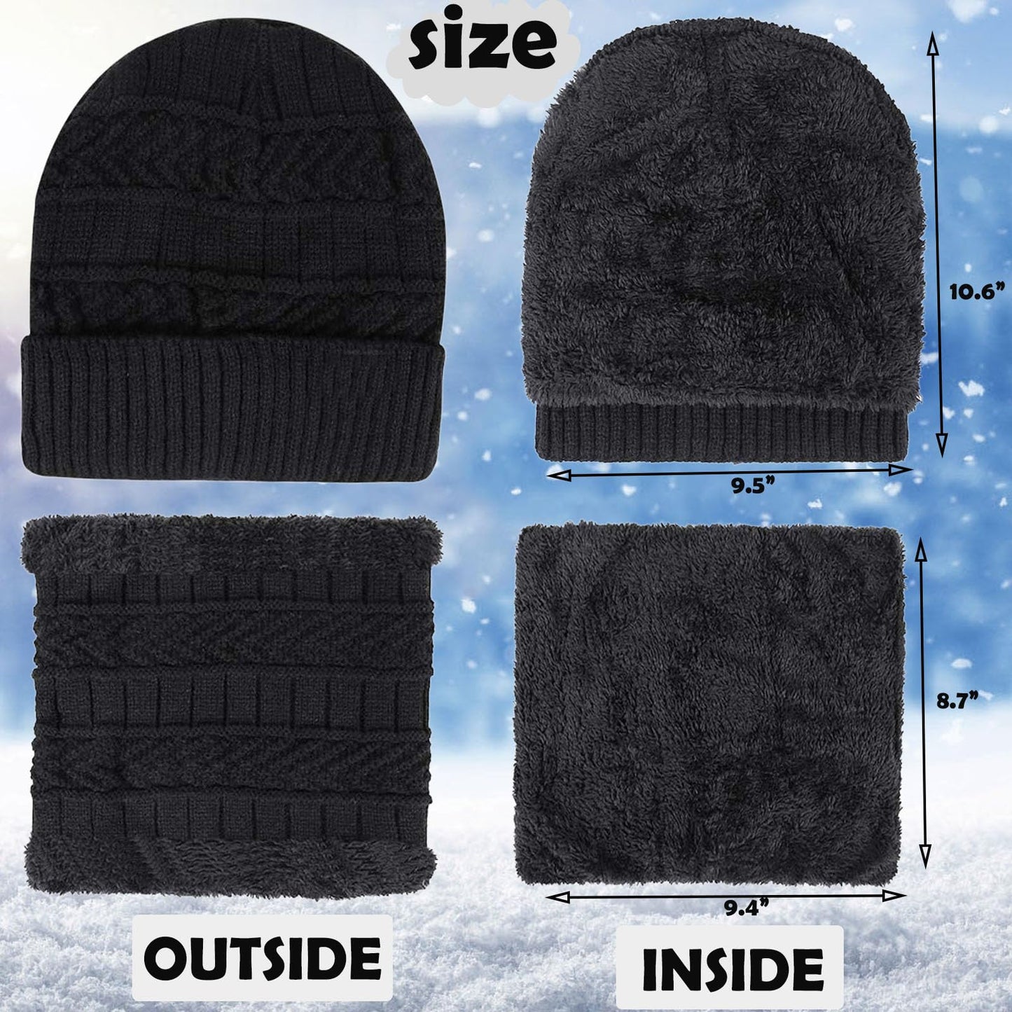 6 Pieces Winter Beanie Hat Scarf Gloves Set for Men and Women,Knitted Skull Cap Winter Hat Touchscreen Gloves Neck Warmer