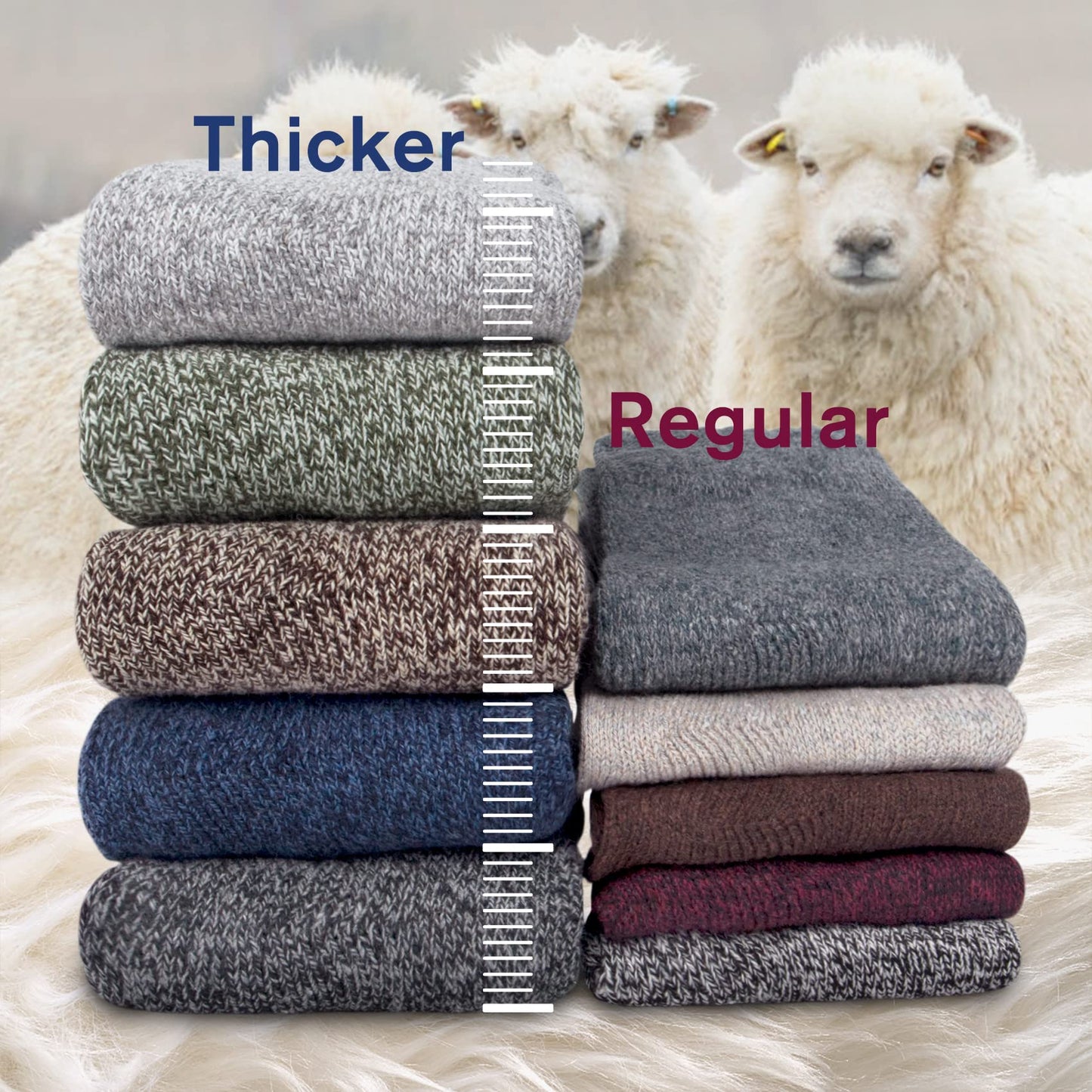 5 Pairs Wool Socks for Women Gifts Winter Warm Thick Knit Cabin Cozy Crew Socks, Z Bicolor Line