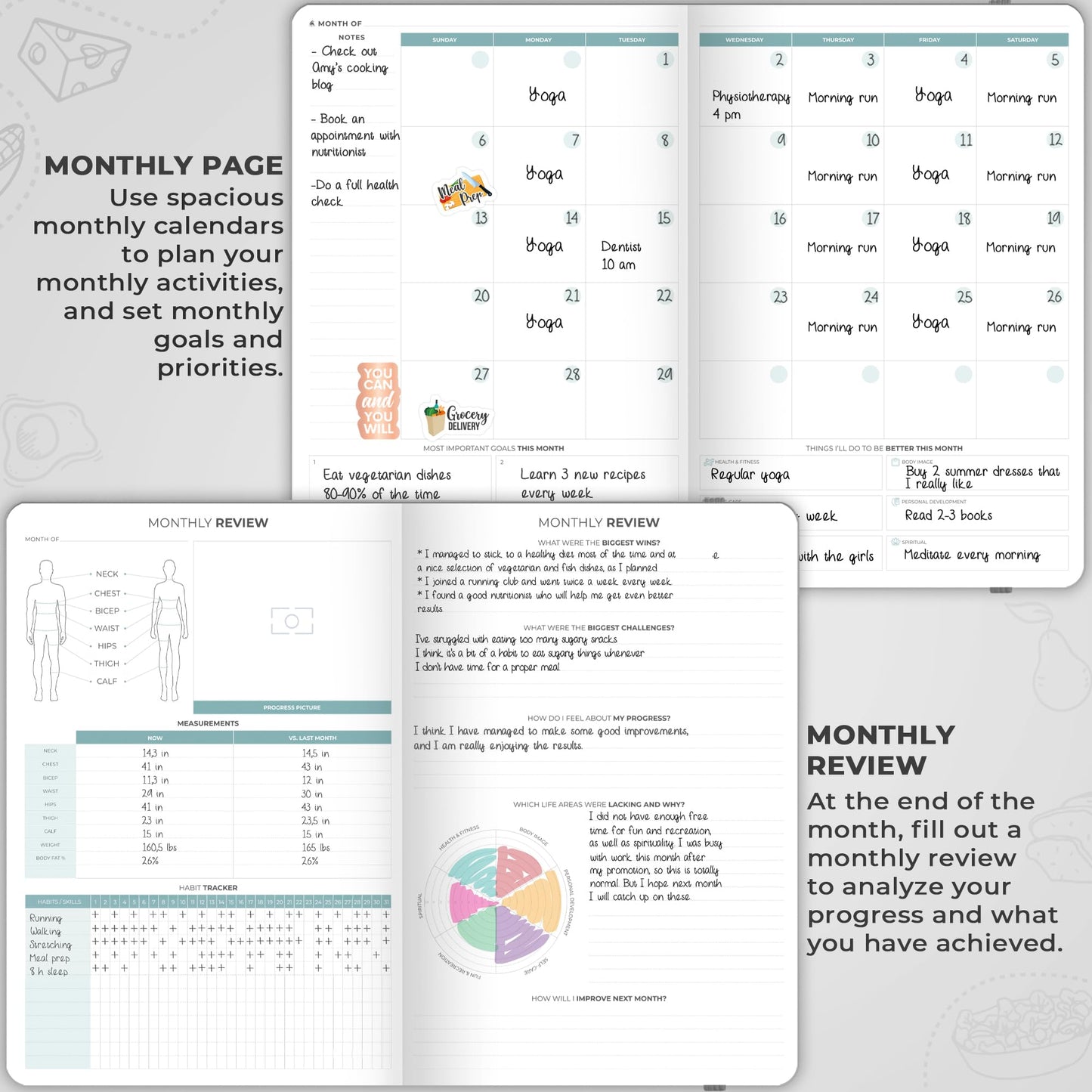 Clever Fox Food Journal Pro – Diet & Wellness Planner for Women & Men – Weight Loss Diary with Calorie Tracker – Food Log for Tracking Meals, Exercise & Weightloss - Undated, 7" x 10" Gray