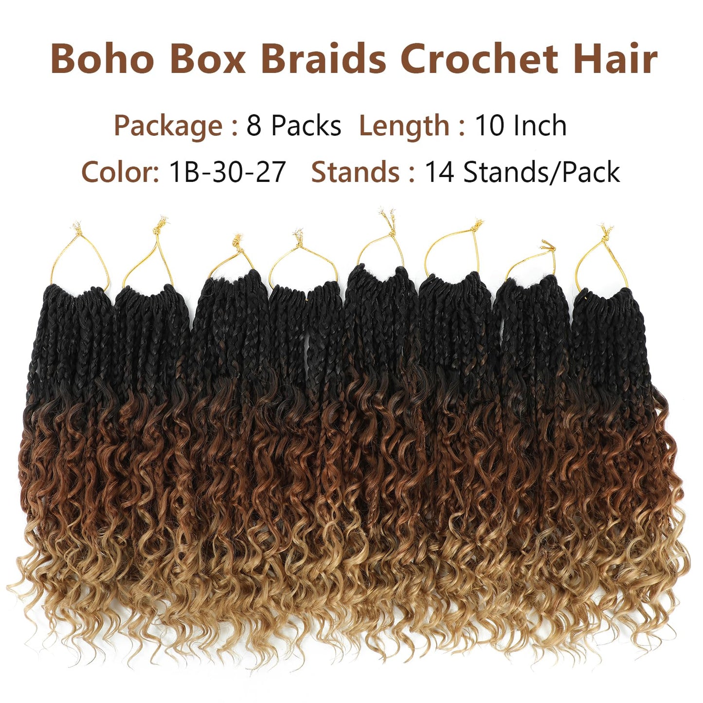8 Packs Crochet Box Braids-10 Inch Boho Box Braids Crochet Braids Hair Bohomian Box Braid Crochet Hair Synthetic Braiding Hair Goddess Box Braids Crochet Hair for Black Women (1B/30/27)