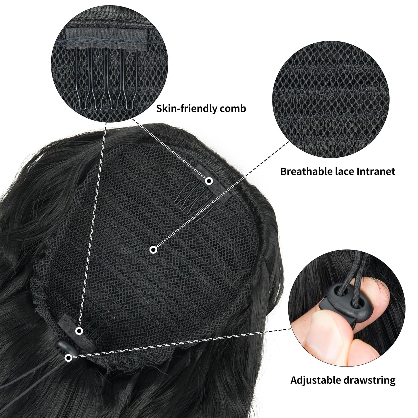 26 inch Drawstring Ponytail Extension for Women, Wavy Pony Tails Hair Extensions, Synthetic Hair Extensions Ponytail for Daily Use (Medium Brown Highlighted Blonde)