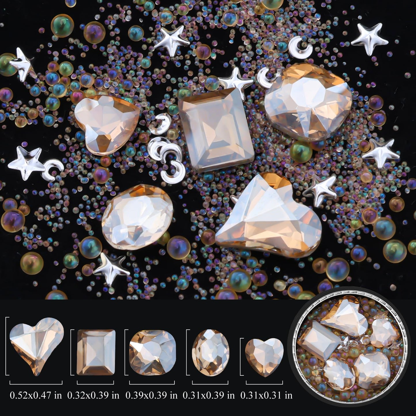 6 Wheels Mixed Sparkle Nail Art Rhinestones Diamonds Crystals Butterfly Beads Artificial Pearls Gold Silver Nail Studs Gems Metal Hollow Rivets Charms (Kit-2)