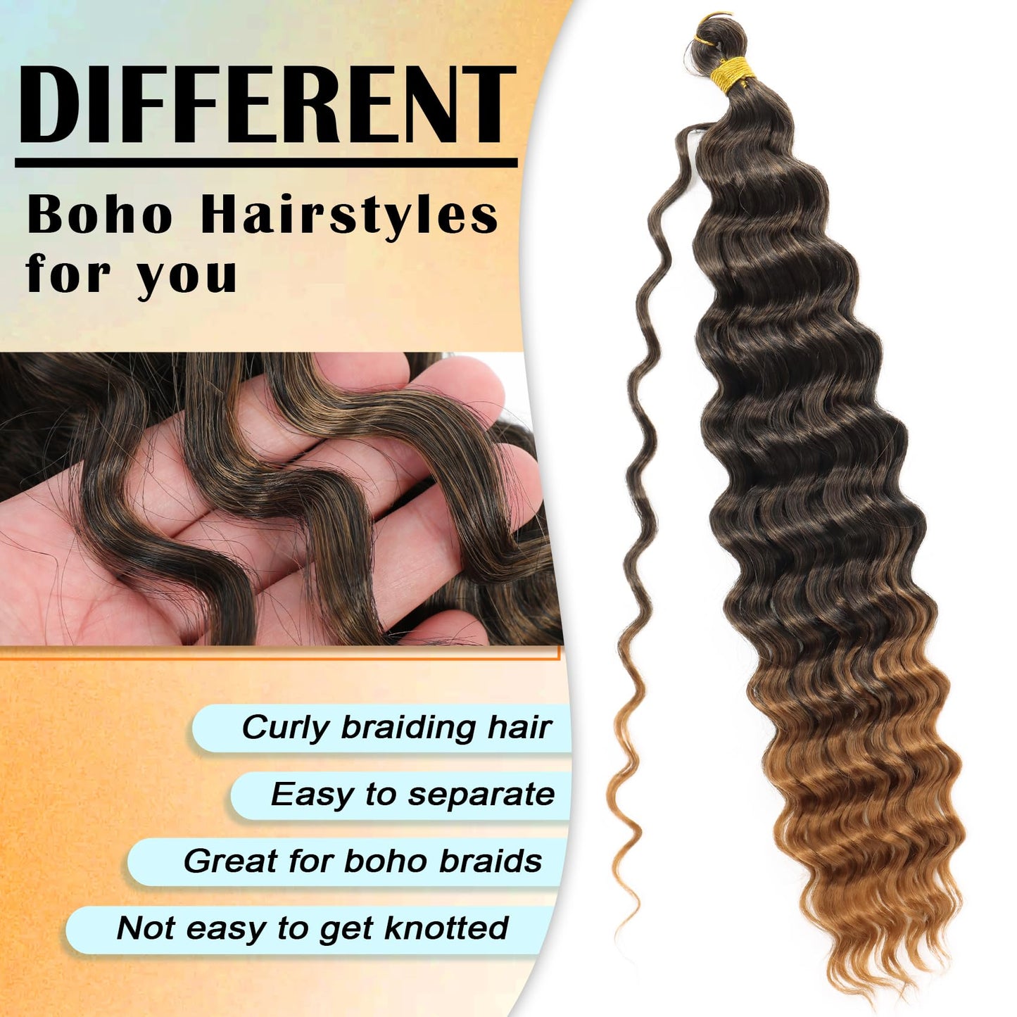 Eerya Ocean Wave Crochet Hair 18 Inch 6 Packs Deep Wave Crochet Hair for Black Women Synthetic Wavy Curly Braiding Hair for Boho Braids (18 inch,T1B/30)