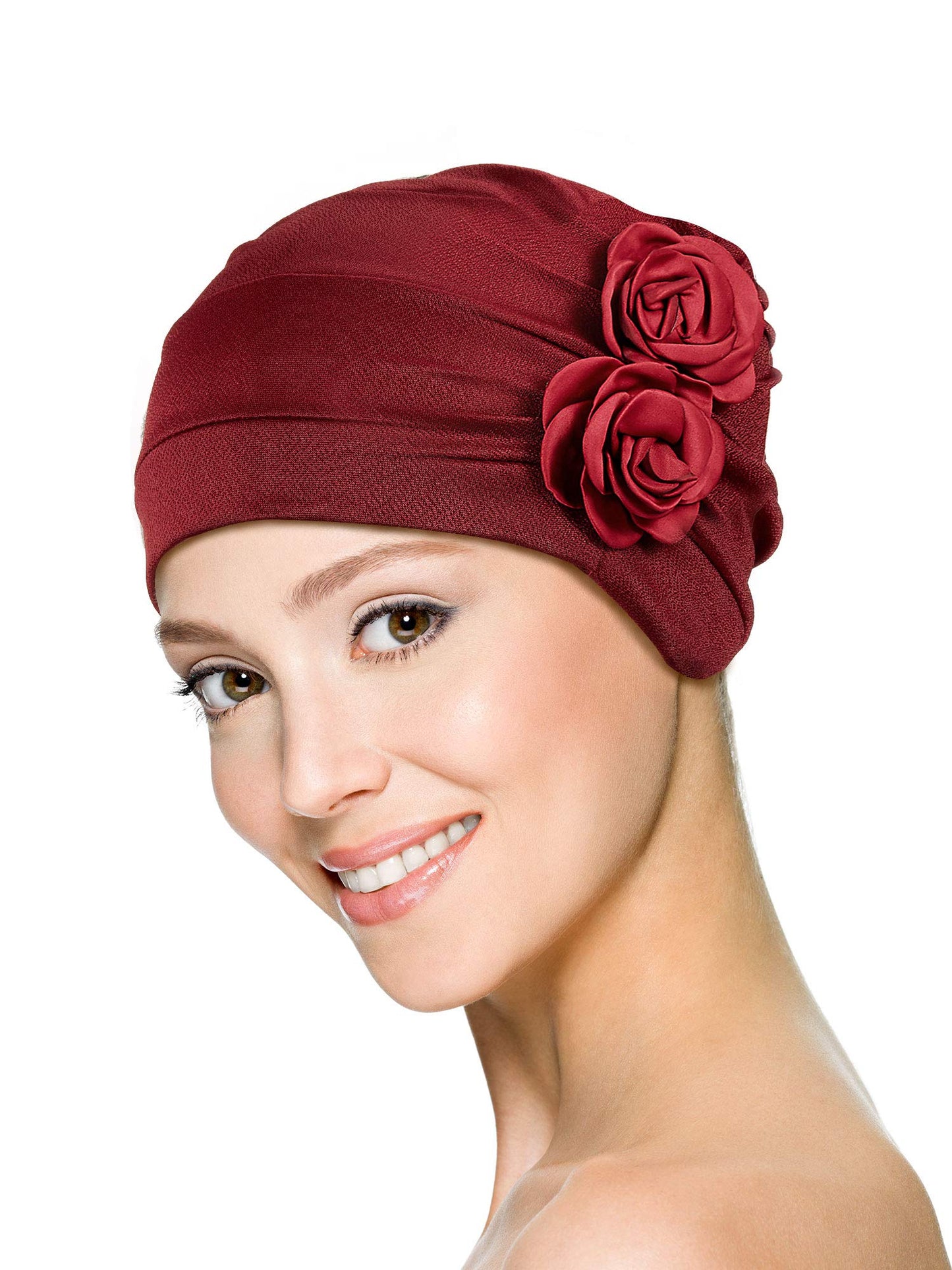 4 Pieces African Head Wrap Flower Turban Hats for Women (Khaki, Black, Wine Red, Navy Blue)