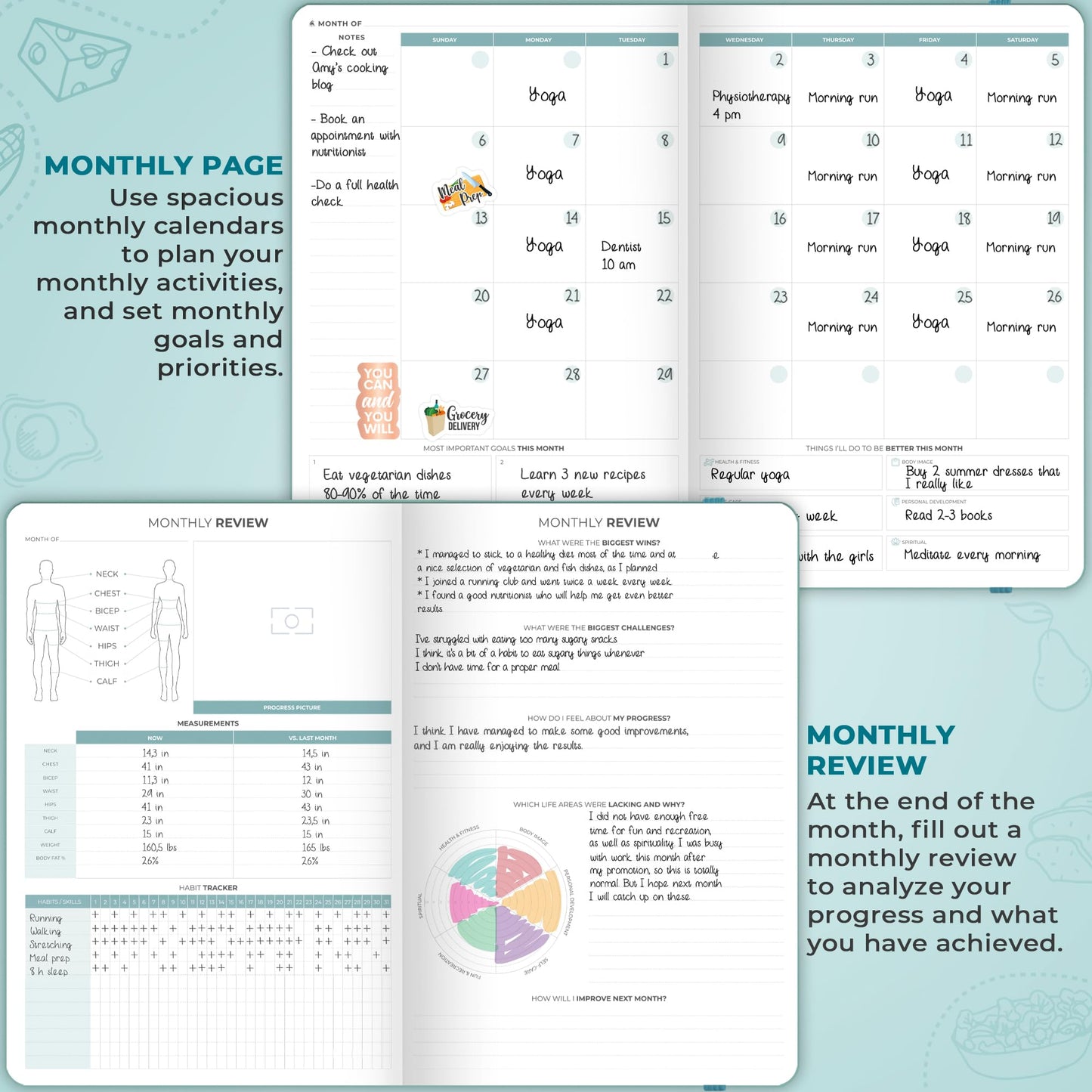 Clever Fox Food Journal Pro – Diet & Wellness Planner for Women & Men – Weight Loss Diary with Calorie Tracker – Food Log for Tracking Meals, Exercise & Weightloss - Undated, 7" x 10" Aquamarine