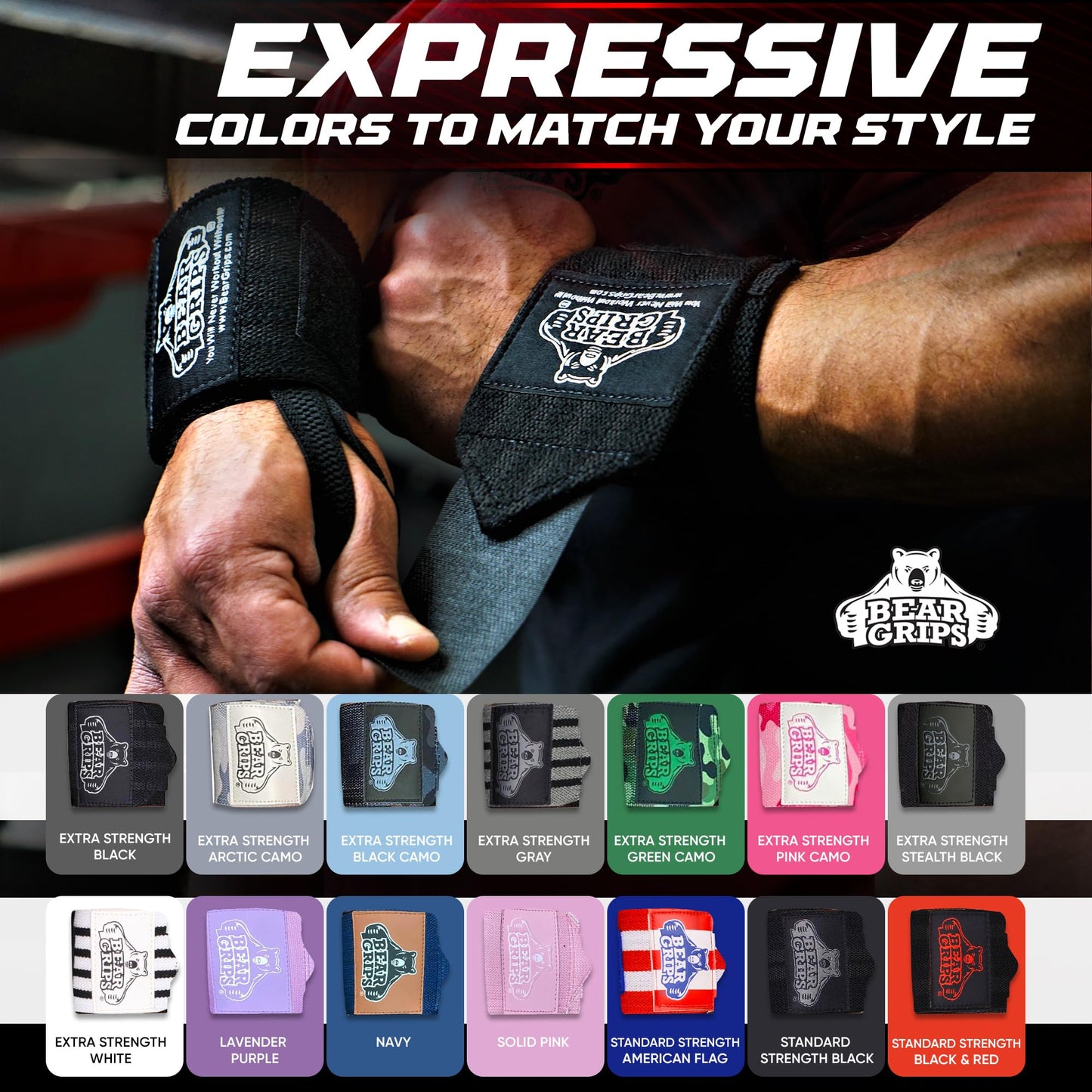 Bear Grips Wrist Wraps for Weightlifting | Weight Lifting Wrist Straps for Weightlifting | Extra Strength Gym Wrist Wraps | Two Wrist Wrap Per Pack | 12β & 18β | Lifting Wrist Wraps for Men & Women