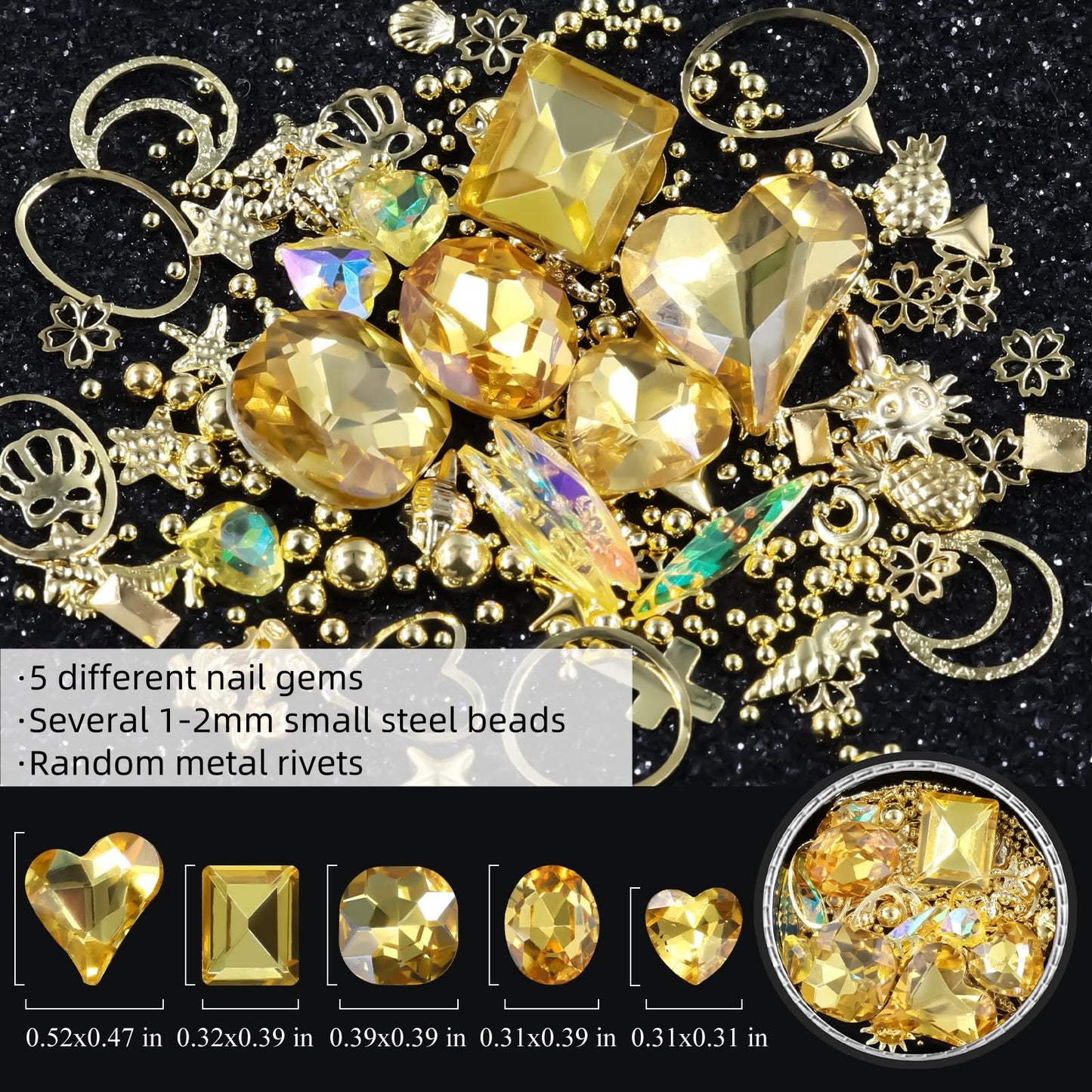 6 Wheels Mixed Sparkle Nail Art Rhinestones Diamonds Crystals Butterfly Beads Artificial Pearls Gold Silver Nail Studs Gems Metal Hollow Rivets Charms (Kit-5)