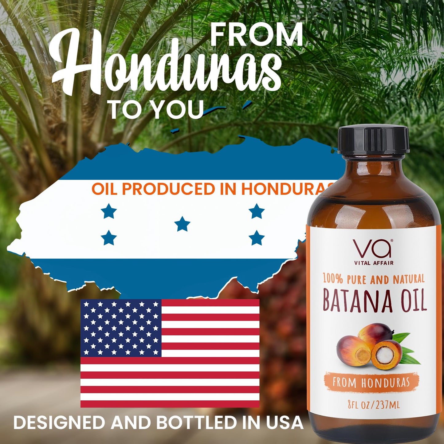 VITAL AFFAIR Batana Oil For Hair Growth-100% Raw Batana Oil From Honduras-Glass Bottle-Skin & Hair Growth Oil Rich In Essential Nutrients-Batana Hair Oil For Women & Men-For Strong & Shiny Hair-8 FlOz