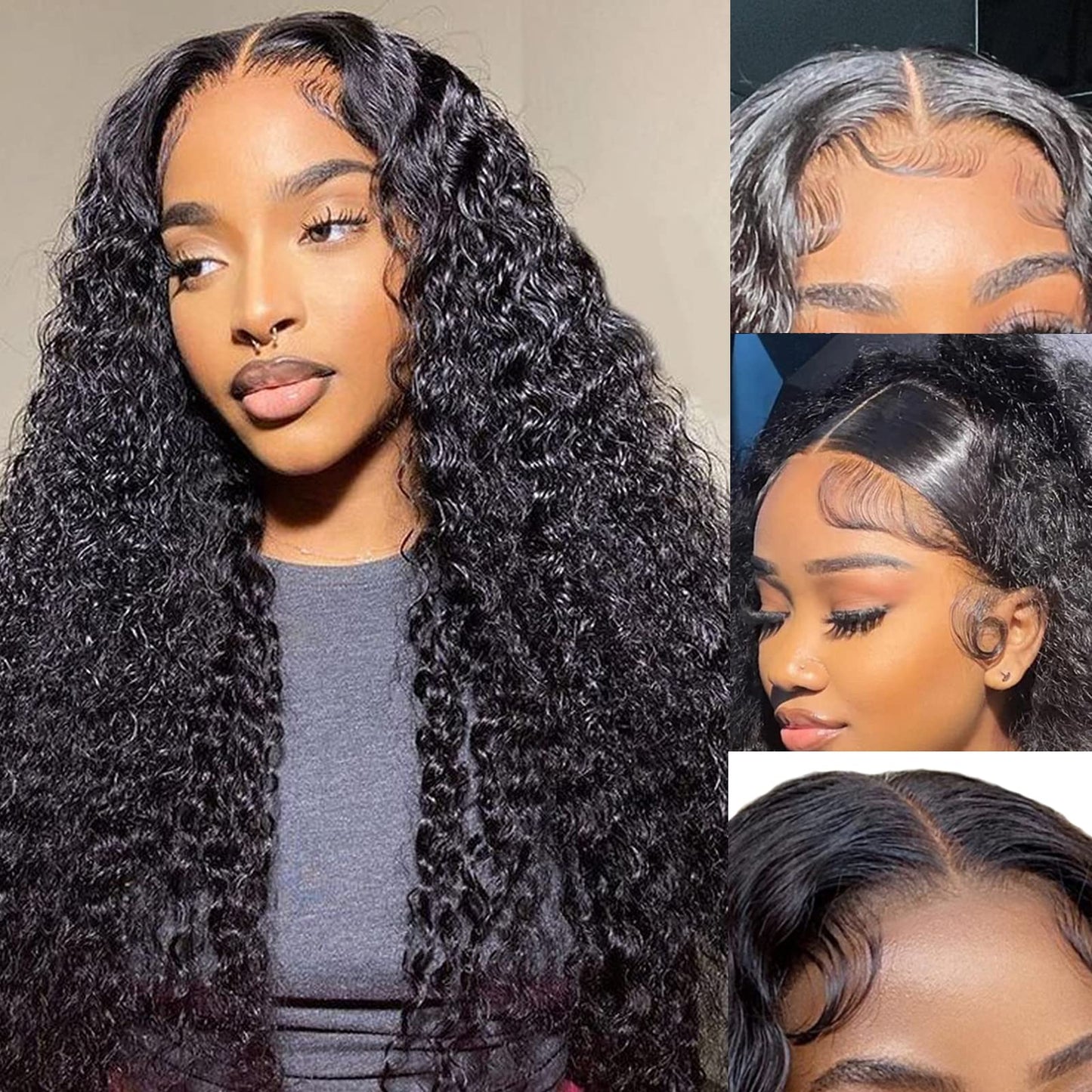 4GIRL4EVER Deep Wave HD Transparent Lace Front Wigs Human Hair Pre Plucked 180% Density 4X4 Glueless Lace Closure Human Hair Wigs for Black Women with Baby Hair Natural Color (24 Inch)