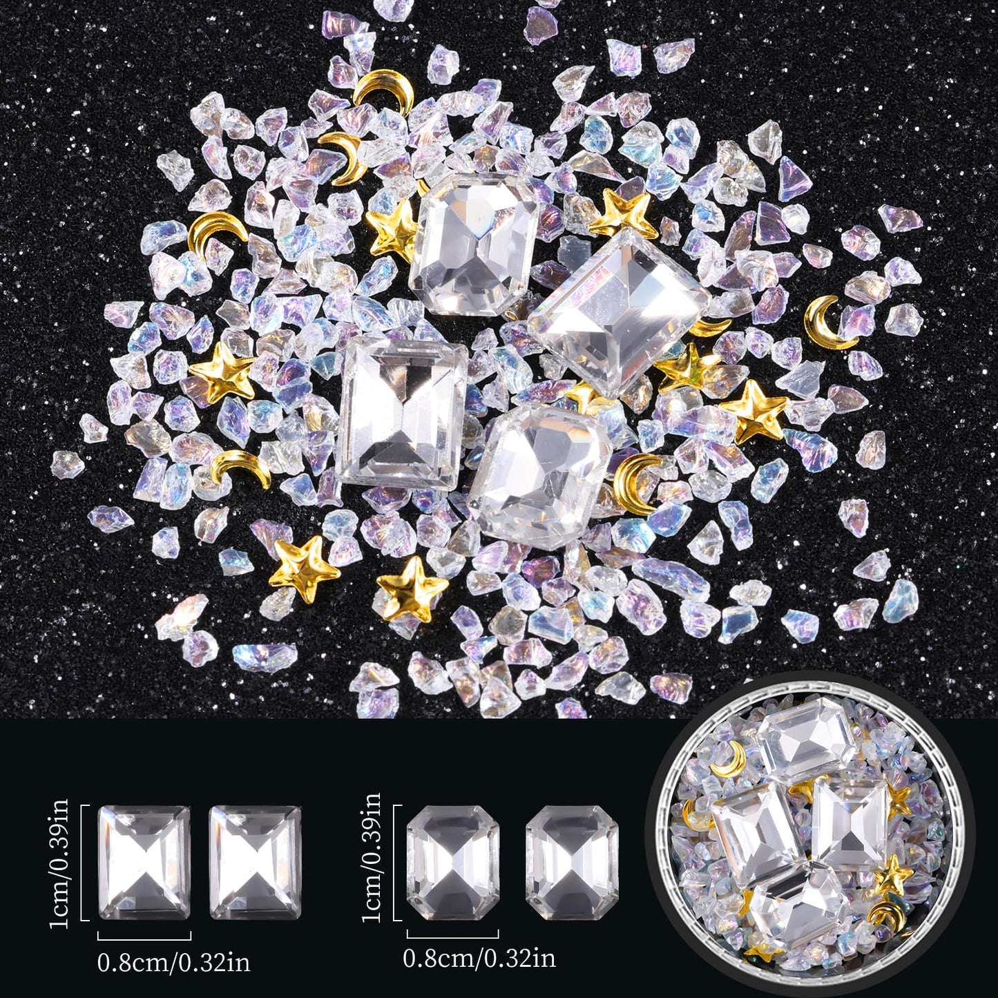 6 Wheels Mixed Sparkle Nail Art Rhinestones Diamonds Crystals Butterfly Beads Artificial Pearls Gold Silver Nail Studs Gems Metal Hollow Rivets Charms (White)