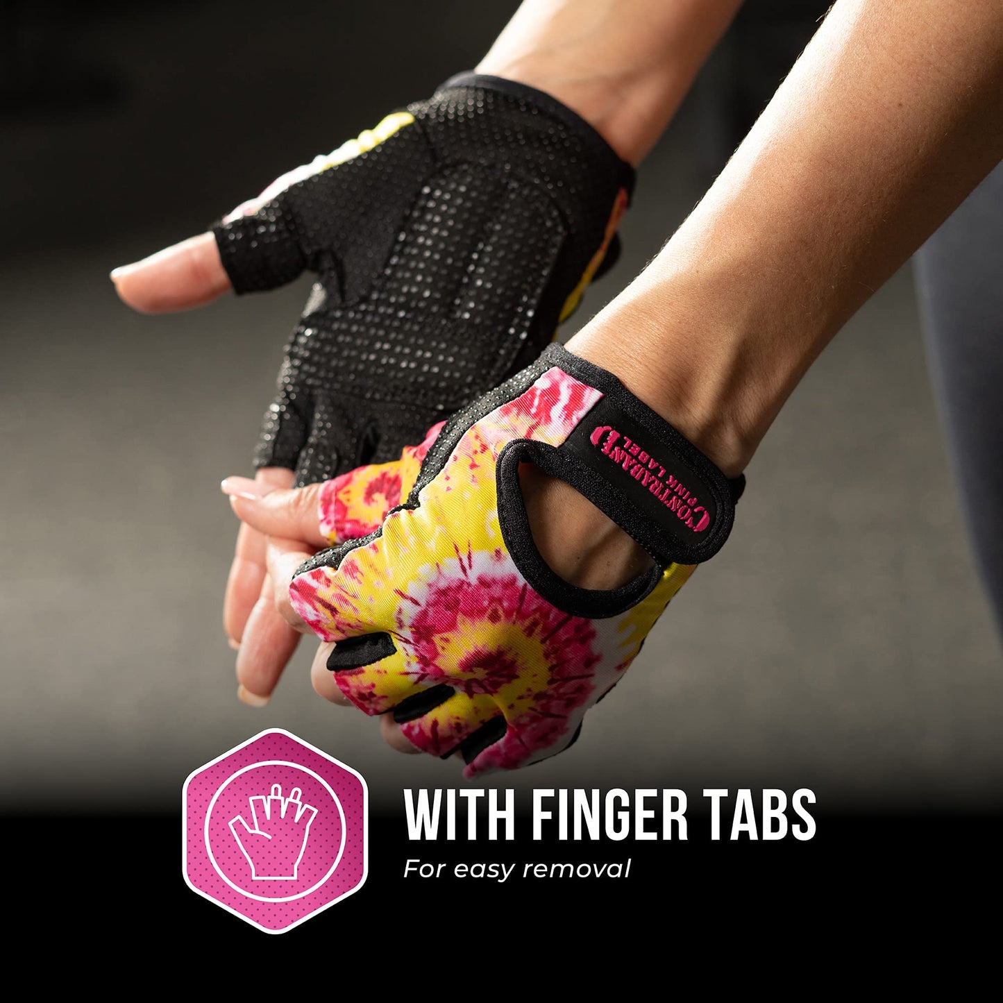 Contraband Pink Label 5347 Womens Designer Workout Gloves | Tie Dye Print w/Grip-Lock⢠Silicone Palm (X-Small, PY)