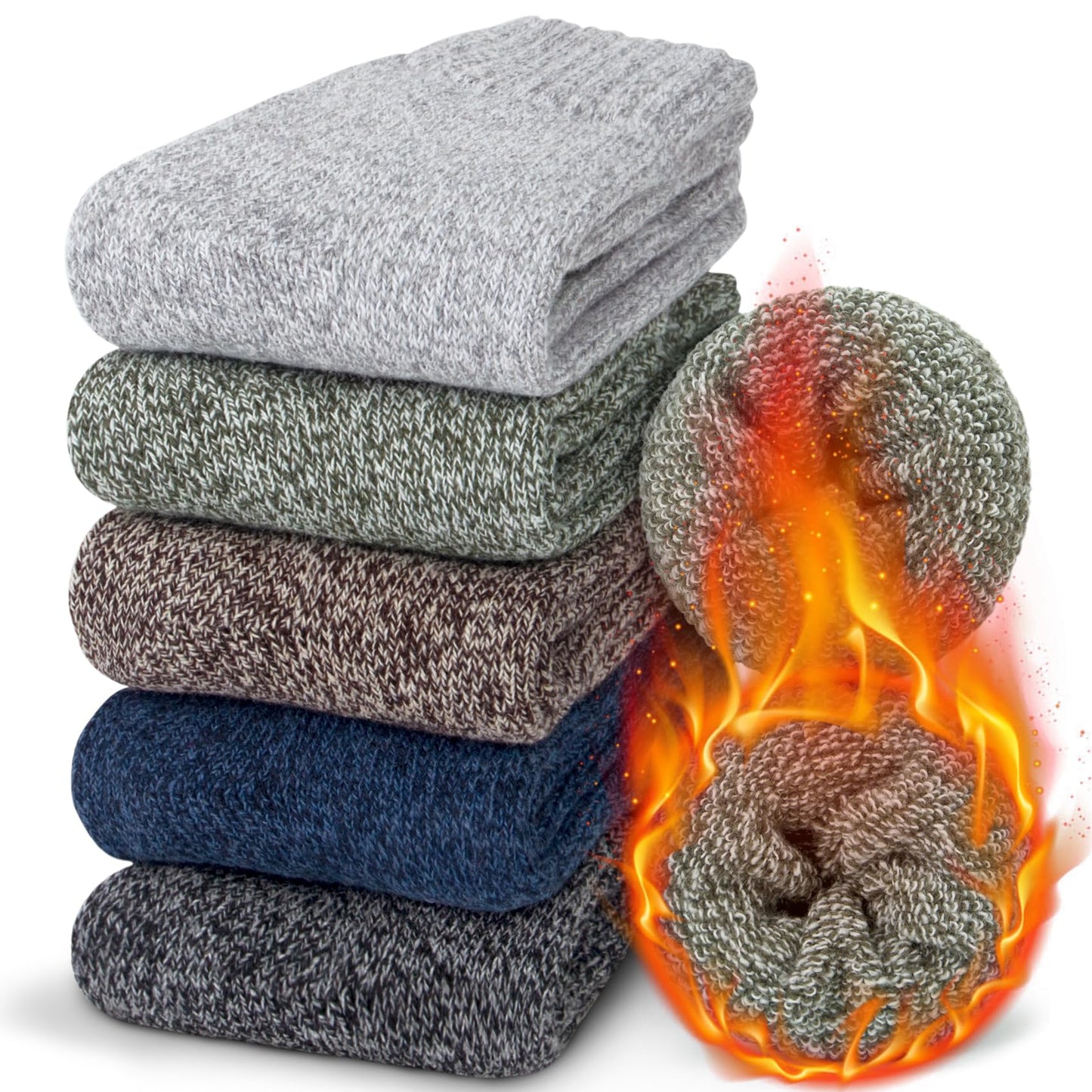 5 Pairs Wool Socks for Women Gifts Winter Warm Thick Knit Cabin Cozy Crew Socks, Z Bicolor Line