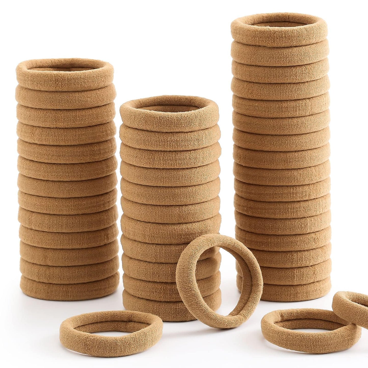100 Pcs Thick Seamless Hair Ties, Ponytail Holders Hair Accessories No Damage for Thick Hair (Light Brown Colors)