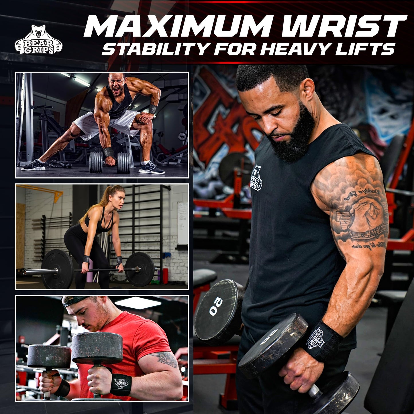 Bear Grips Wrist Wraps for Weightlifting | Weight Lifting Wrist Straps for Weightlifting | Extra Strength Gym Wrist Wraps | Two Wrist Wrap Per Pack | 12β & 18β | Lifting Wrist Wraps for Men & Women