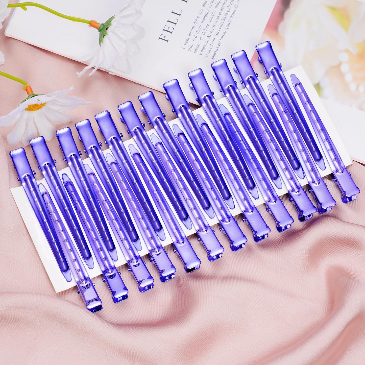 24 Packs Duck Bill Clips, Bantoye 3.35 Inches Rustproof Metal Alligator Curl Clips with Holes for Hair Styling, Hair Coloring, Bright Purple