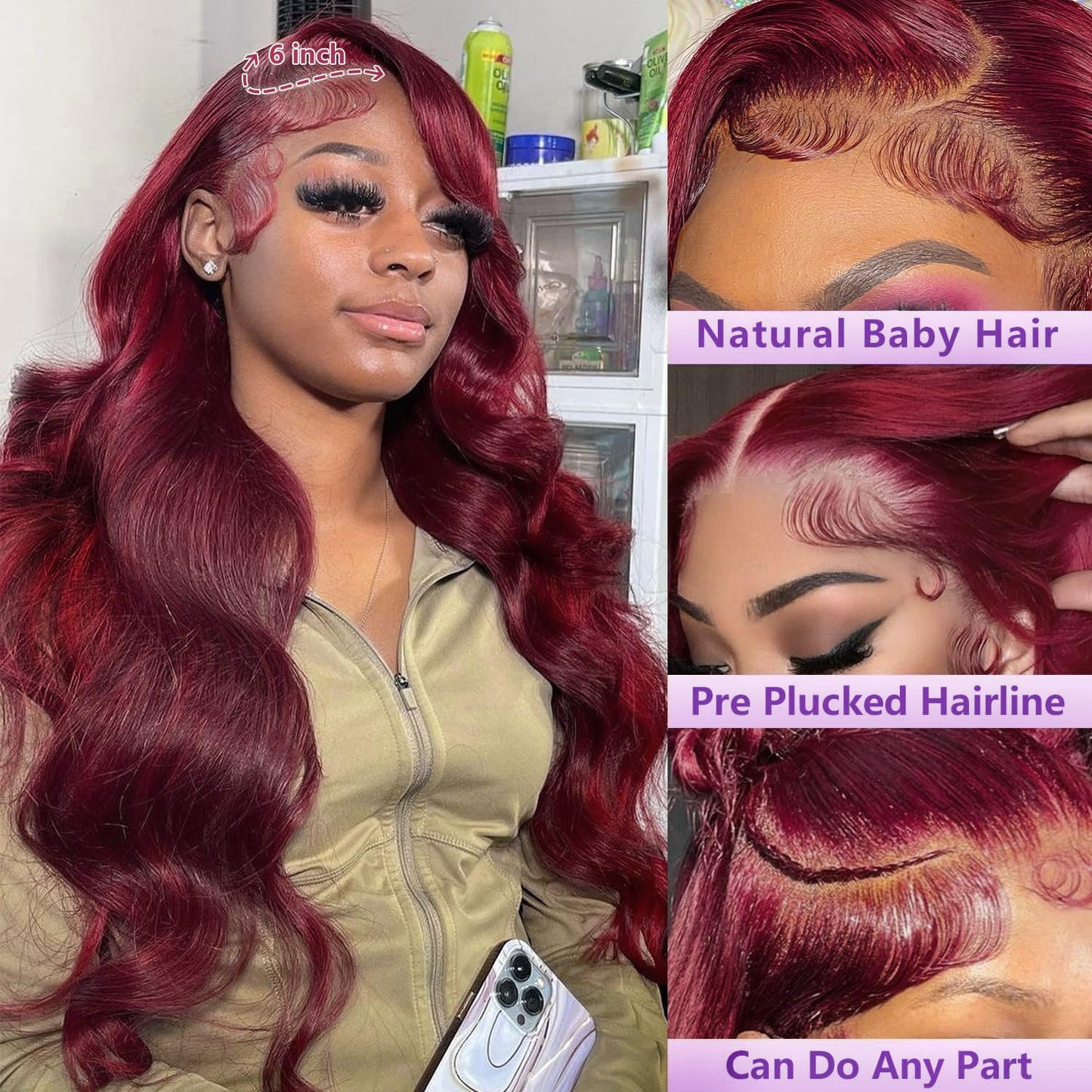 24 Inch 99J Burgundy Lace Front Wigs Human Hair 13x6 Lace Front Wigs Human Hair Body Wave HD Transparent with Baby Hair Red Wine Glueless Lace Front Wigs Human Hair Wigs for Women 180 Density