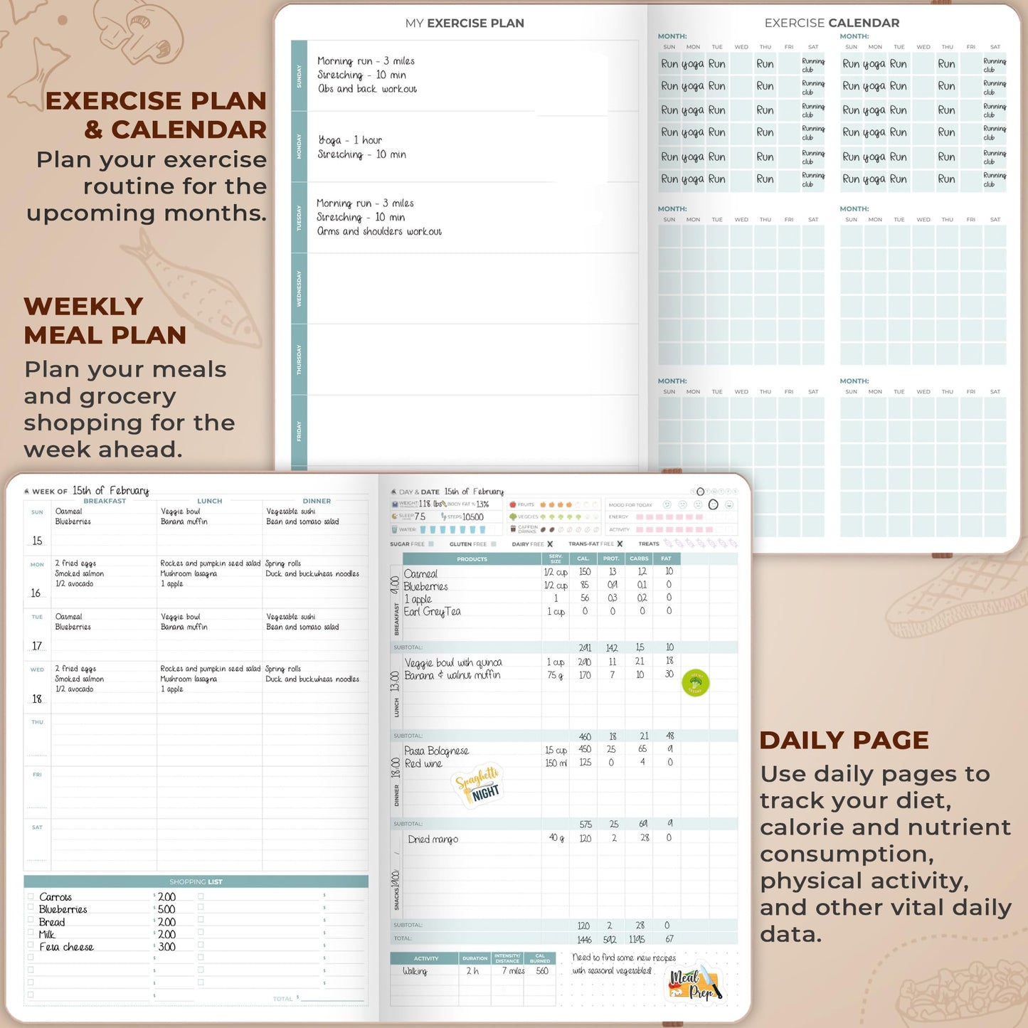 Clever Fox Food Journal Pro – Diet & Wellness Planner for Women & Men – Weight Loss Diary with Calorie Tracker – Food Log for Tracking Meals, Exercise & Weightloss - Undated, 7" x 10" Rose Gold