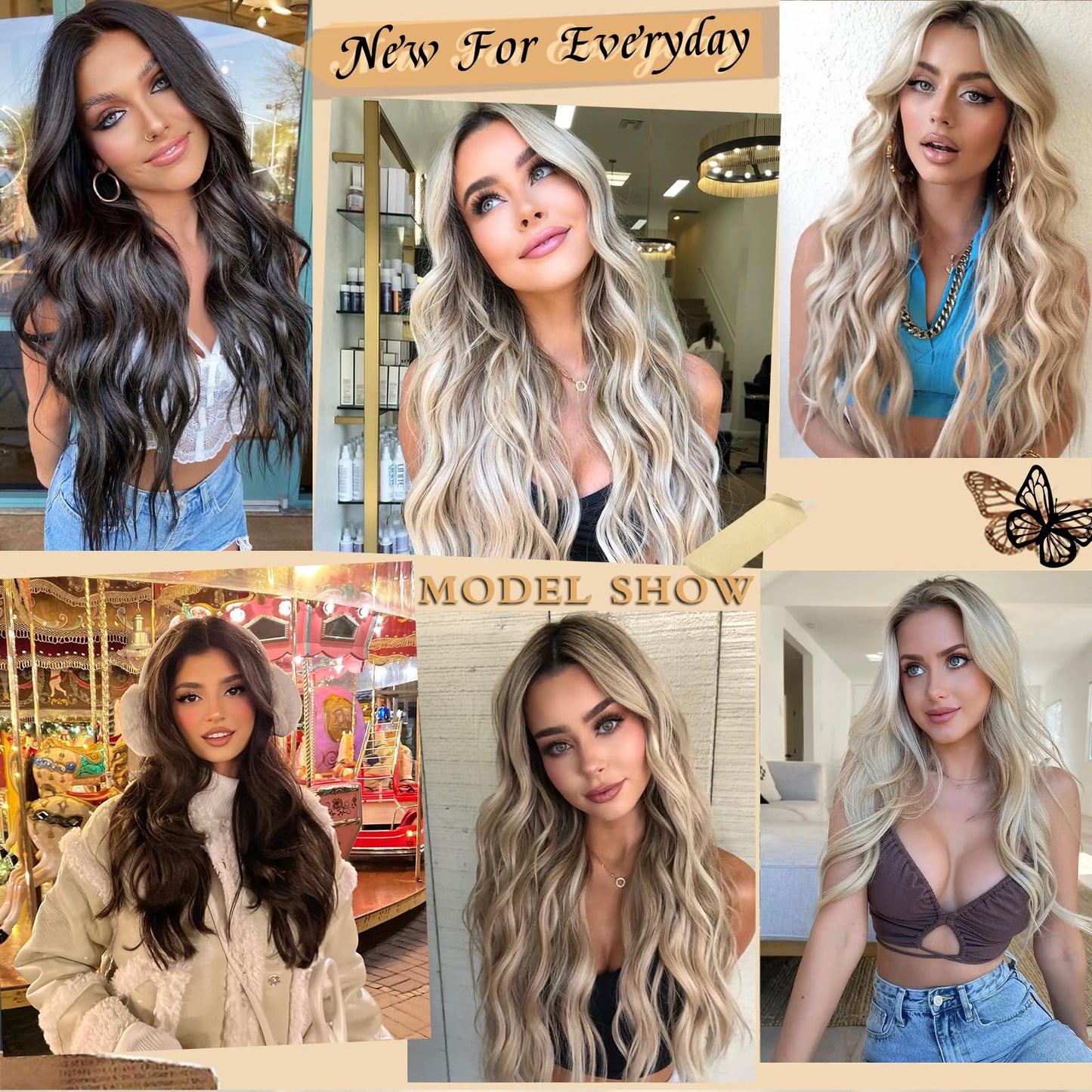 NAYOO Long Wavy Wigs for Women 26 Inch Middle Part Curly Wig Synthetic Heat Resistant Fiber Women Wigs for Daily Party Use (Auburn-2)