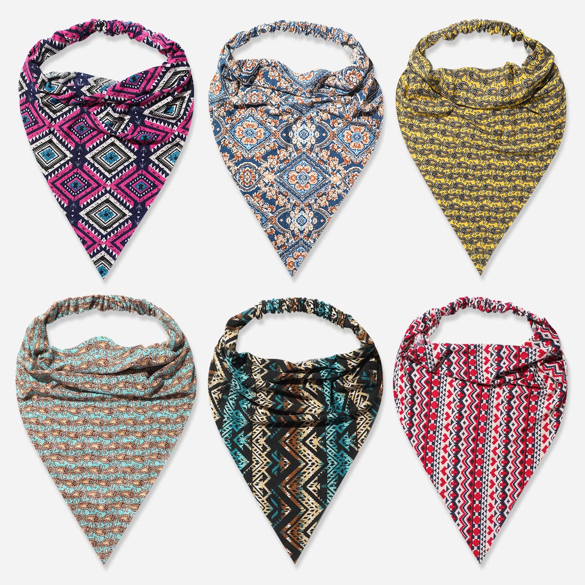 6 Pack Boho African Hair Scarf Headband for women - Elastic Bandanas Scarves Headwrap Triangle Kerchief Large Non Slip Hair Accessories for Teen Girls