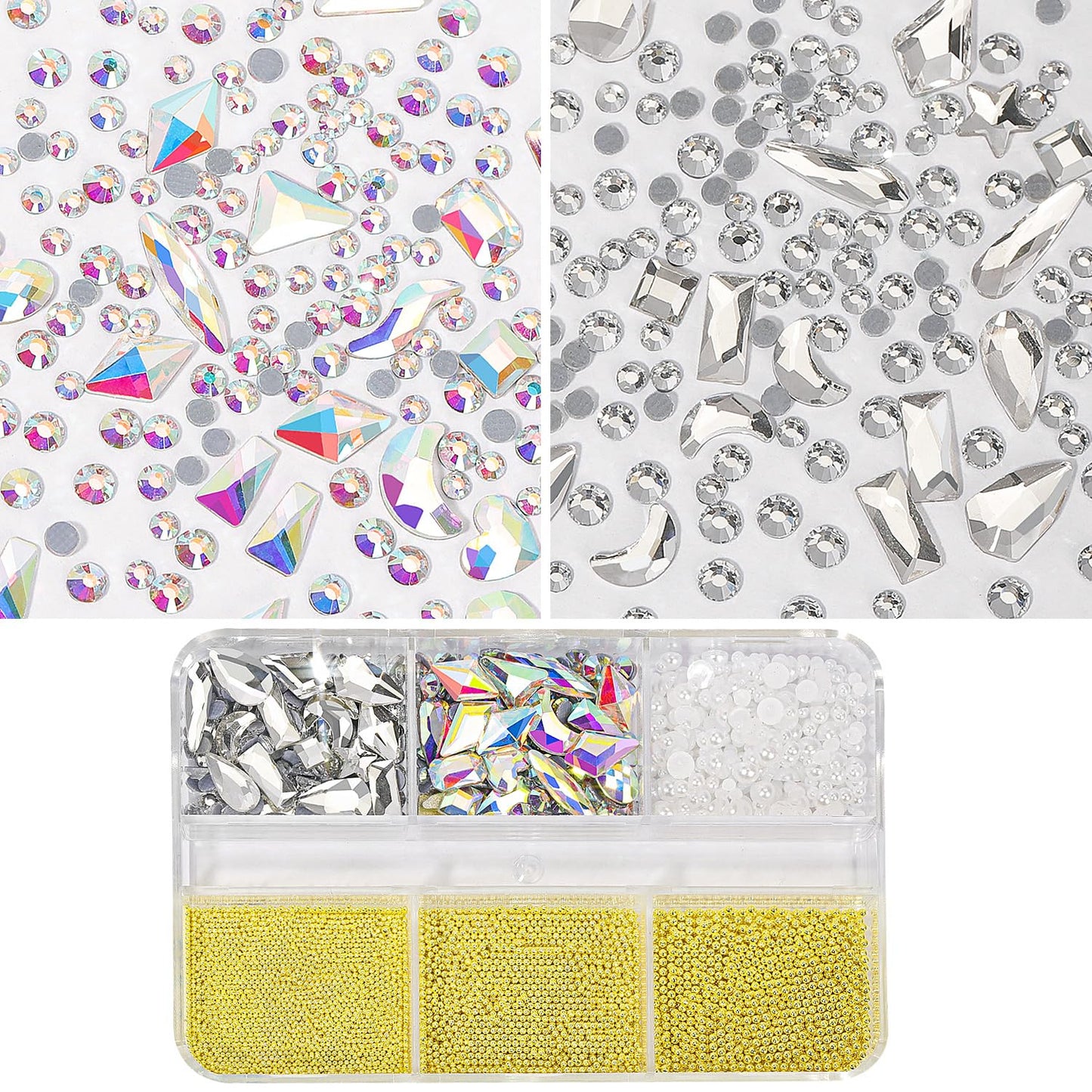 3D Nail Art Charms Gold Nail Micro Caviar Beads Rhinestones for Acrylic Nails Mix Size Multishape AB Nail Rhinestones Nail Crystal Studs Flatback Pearl Kit for Nail DIY Craft Decoration