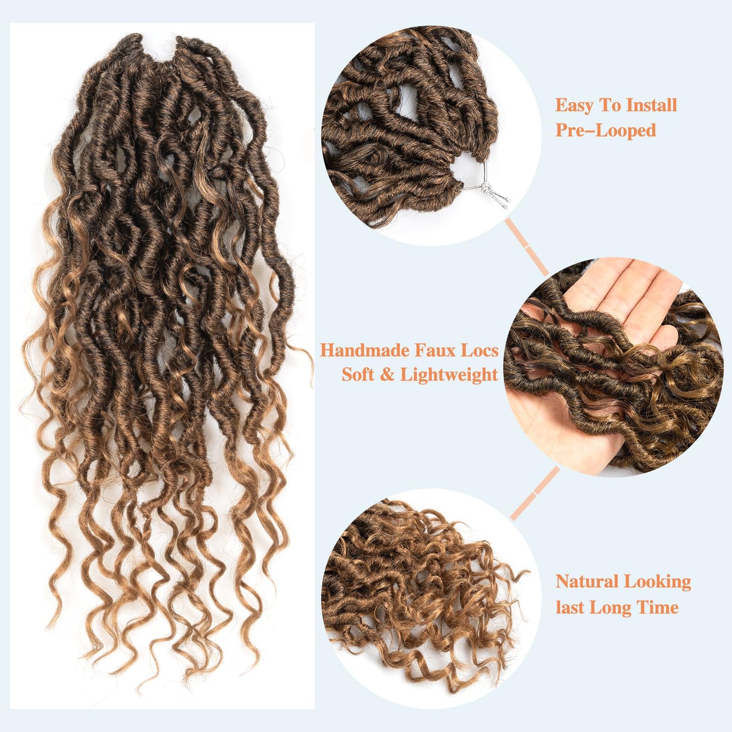 Goddess Locs Crochet Hair 14 Inch 8 Packs Faux Locs Crochet Hair for Black Women Boho Pre Looped Crochet Locs with Curly Ends River Locs Crochet Hair (1B/27)