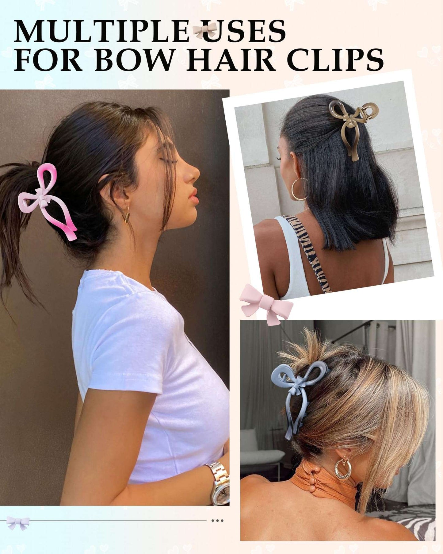 4 PCS Bow Hair Clips for Women Bow Claw Clip 5" Large Hair Claw Clips for Thick and Thin Hair Cute Bows Jaw Clip (Gradient - Khaki + Gray + Pink + Black)