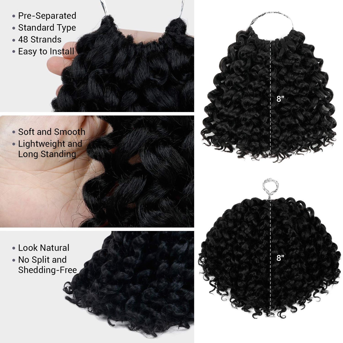 6 Bundle (3 Pack) 8 Inch AU-THEN-TIC 2X Spiral Wand Curl Crochet Braids Jamaican Bounce Curly for Black Women Syntheric Hair Extensions FreeKalon Fiber (3-Pack, 1-Jet Black)