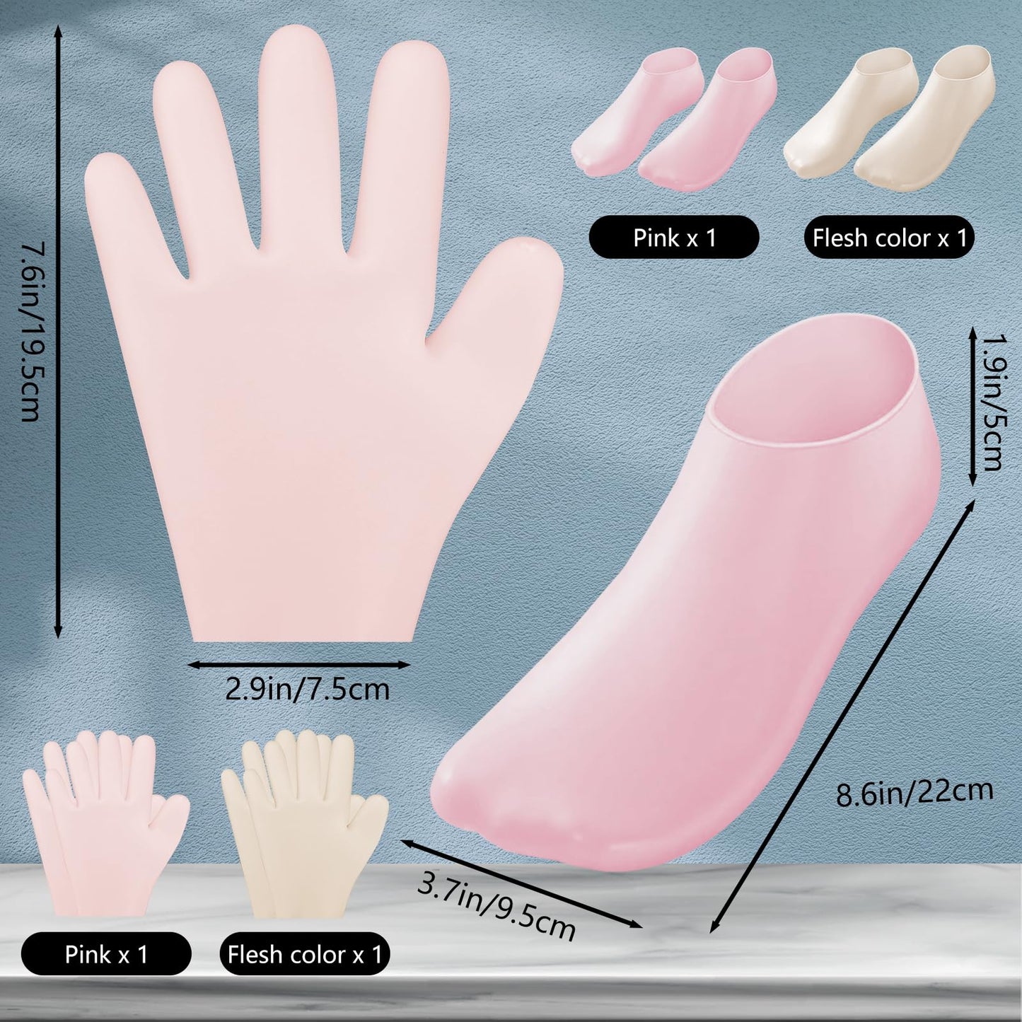 4 Pair Silicone Moisturizing Socks Gloves Set, Gel Socks for Dry Cracked Feet Women Men, Lotion Aloe Spa Pedicure Socks for Foot Softening Care, Silicone Hand and Feet Gloves (Nude & Pink)