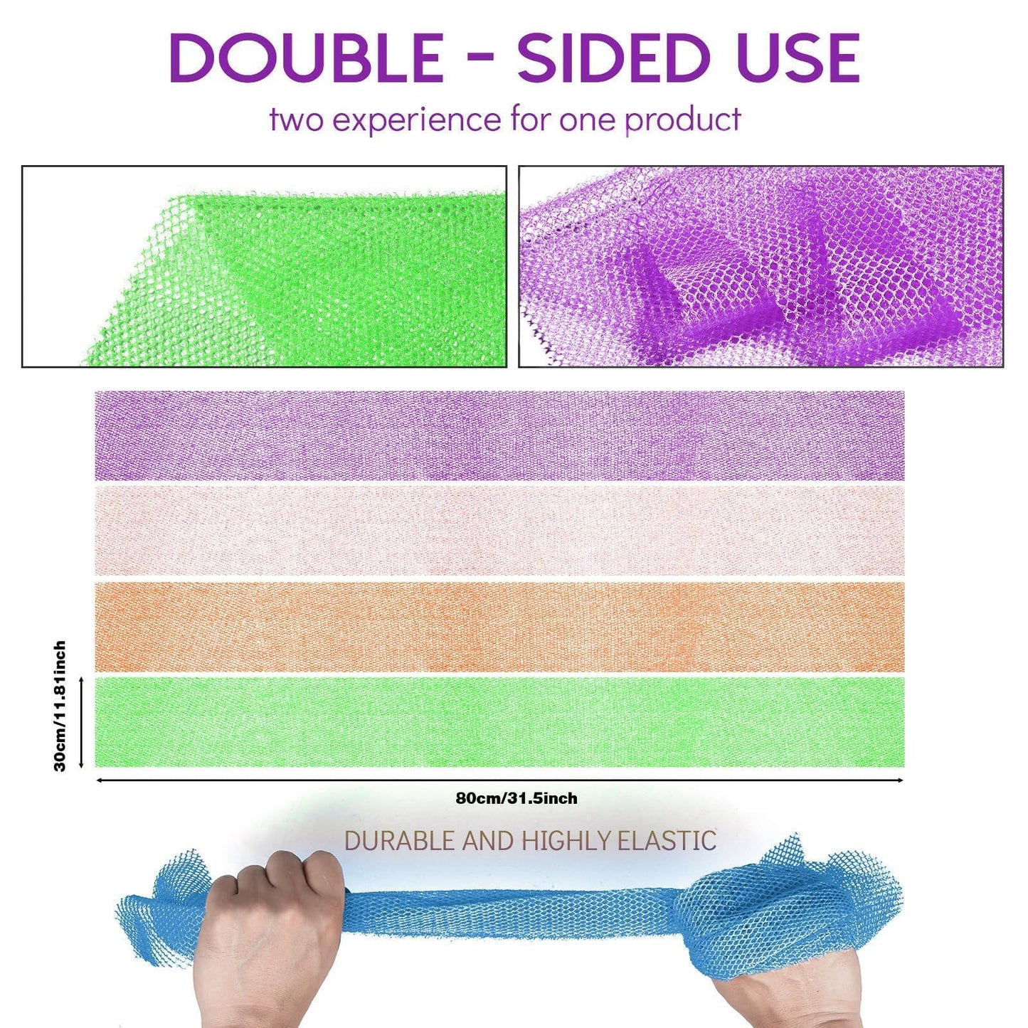 4 Pieces African Net Sponge African Net Long Net Bath Sponge Exfoliating Shower Body Scrubber Back Scrubber Skin Smoother,Great for Daily Use (Purple, Orange, Green, Pink)