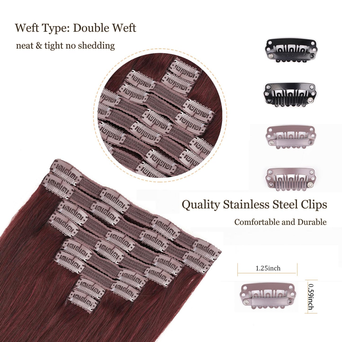 Clip in Hair Extensions Human Hair, Double Weft 120g 8pcs Burgundy Red Clip in Real Human Hair Extensions for Women Long 20Inches Thick Clip Ins #99J Wine Red Human Hair Extensions