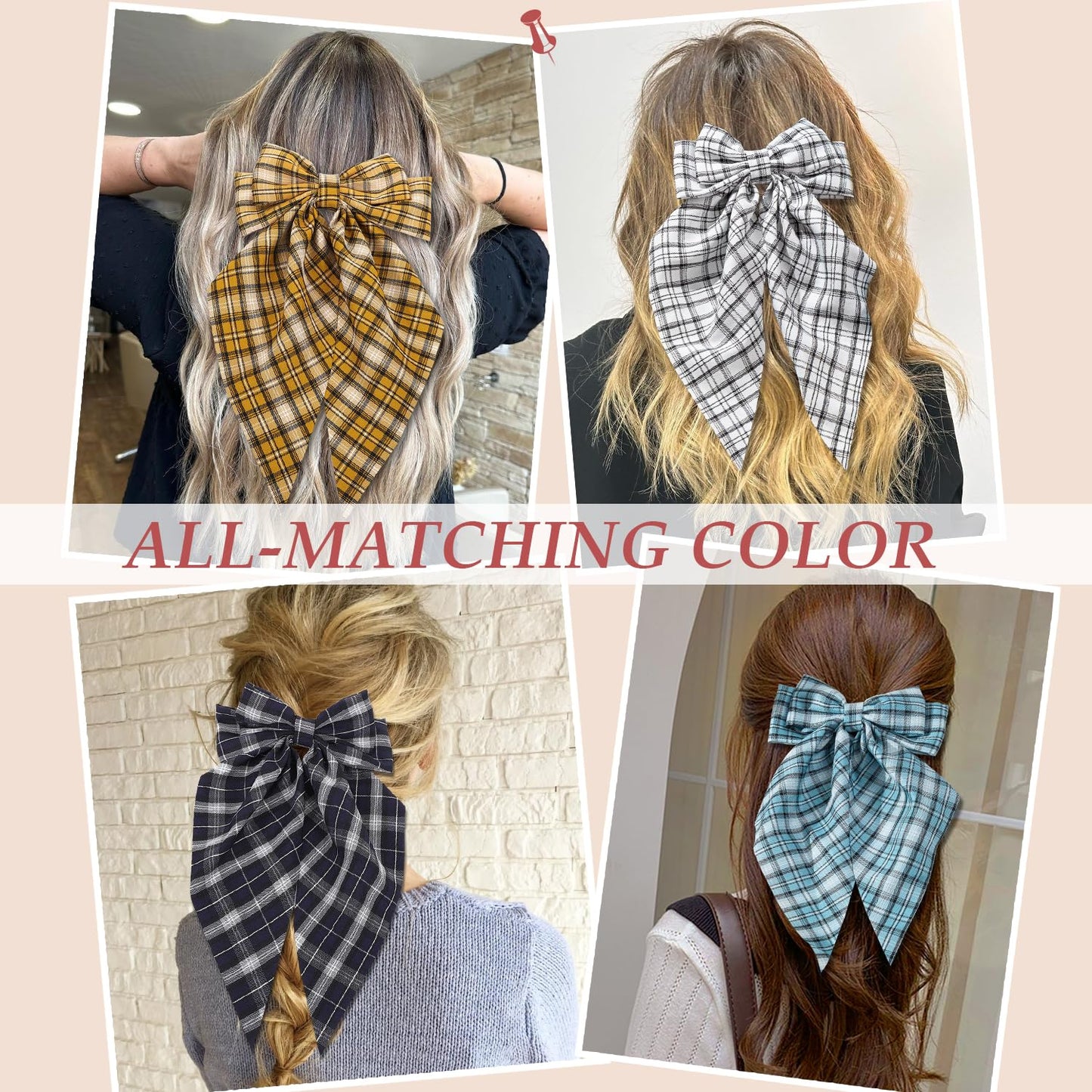 4 PCS Big Hair Bows for Women - Bow-knot Clips for Thick & Thin Hair, Nonslip Bow Claw Clips